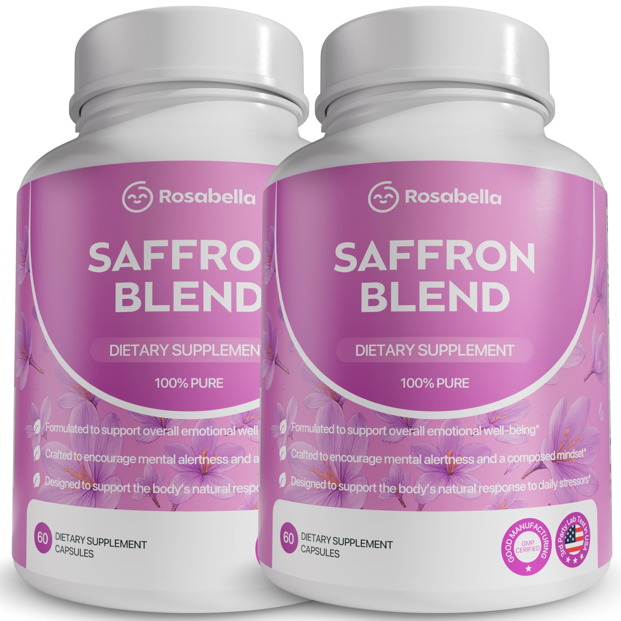 Rosabella Saffron Blend Supplement for Men & Women – Saffron, B6, Magnesium & Herbal Extract Capsules – Supports Mood, Focus & Clarity – Non-GMO, Gluten-Free – 60 Capsules – 30-Day Supply