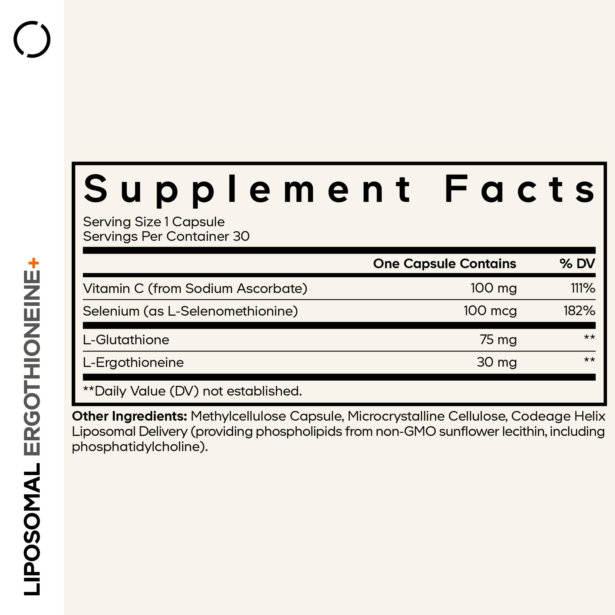 Codeage Liposomal Ergothioneine+ Supplement - L-Ergothioneine, L-Glutathione, Vitamin C, Selenium, Phospholipid Complex - Healthy Aging & Antioxidant - Vegan, Non-GMO, Soy-Free – 30 Capsules CodeageBuy Supplements Australia