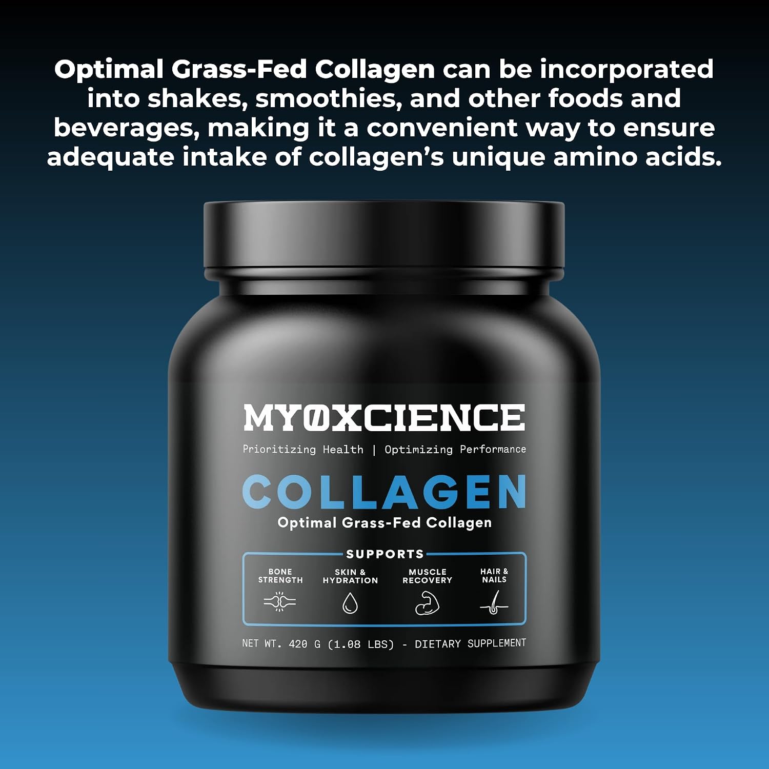 MYOXCIENCE Optimal Grass-Fed Collagen Powder | Bovine Collagen Peptides | Supports Collagen Production, Joint Health, Skin Elasticity, and More (30 Servings)