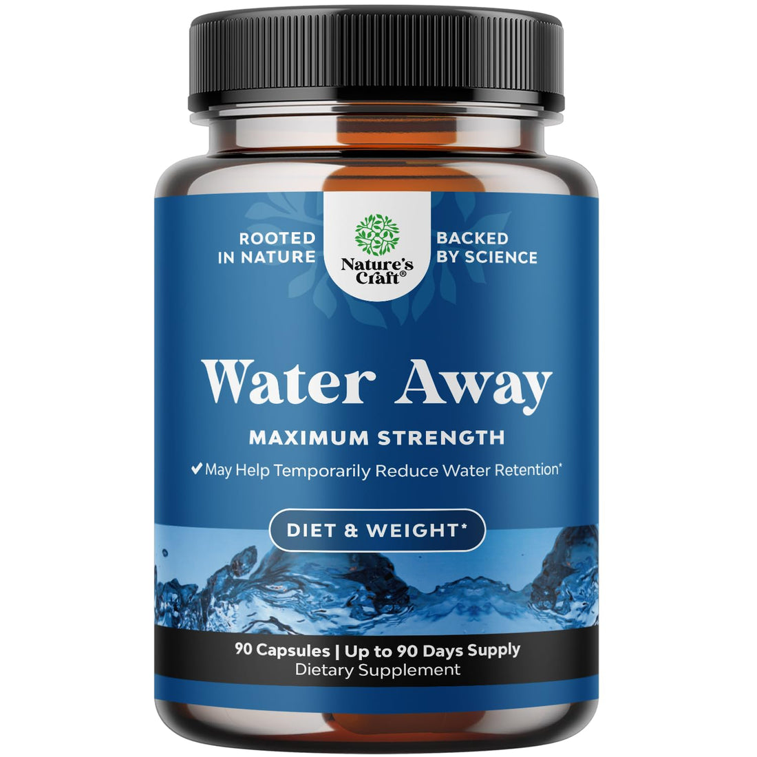 Water Away Herbal Diuretic Pills High Strength - Fluid Retention Supplement with Dandelion Leaf Extract & Green Tea for Bloating Relief for Women & Men