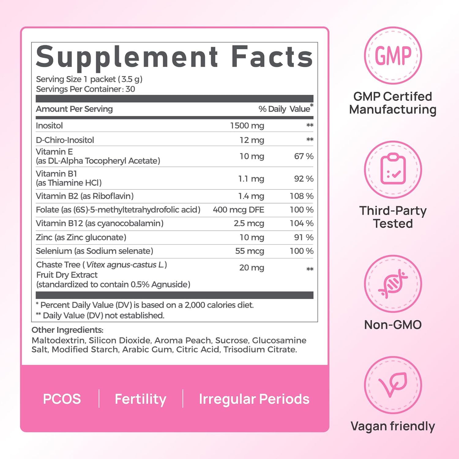 Gynable Pregina Myo-Inositol & D-Chiro Inositol for Women - Original 125:1 Formula, Hormonal Balance & Cycle Wellness, with Chaste Tree & Methylfolate, Powder Sachets, 30 Servings