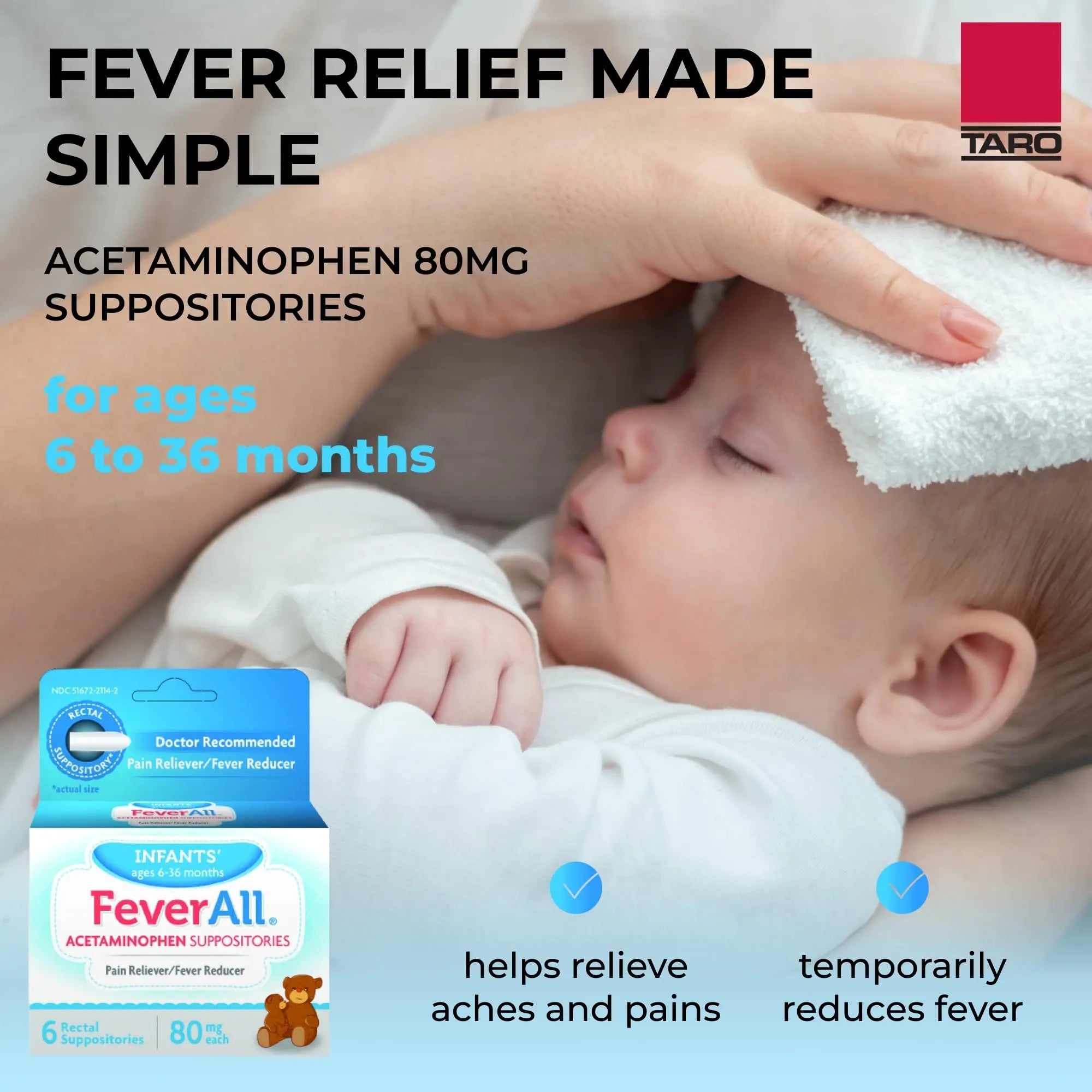 Feverall Infant Acetaminophen Suppositories 6 Rectal Suppositories 80mg Each Pain Reliever/Fever Reducer. Paraben Free, No Artificial Colors or Other preservatives. Ages 6-36 Months FeverallBuy Supplements Australia