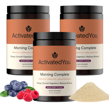 ACTIVATEDYOU Morning Complete Super Greens Powder Drink Mix - Gut Health Boost with Prebiotics, Probiotics, & Antioxidants - 10 Billion CFUs, Mixed Berry Flavor - Greens Superfood Powder - 3 Pack ACTIVATEDYOUBuy Supplements Australia