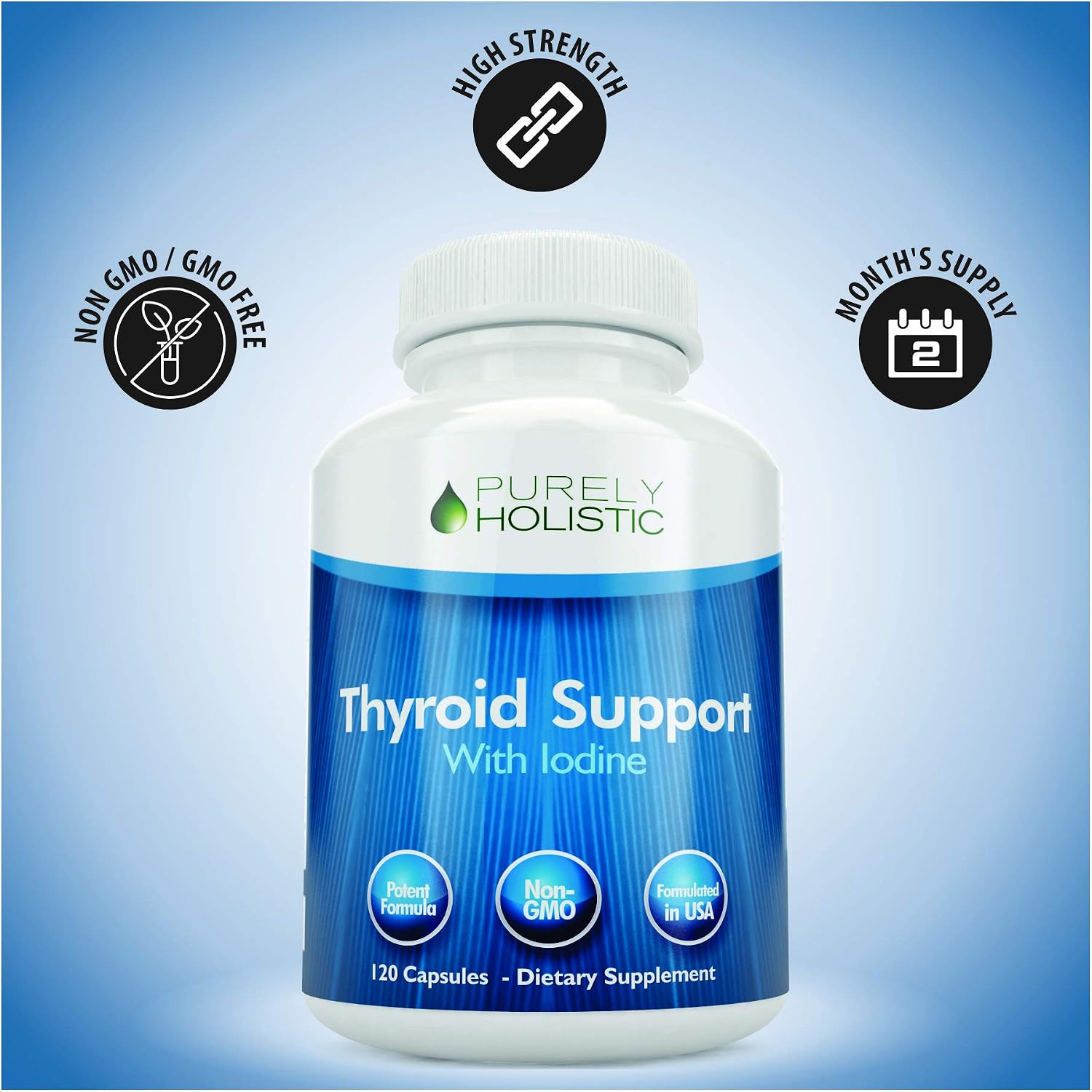 Thyroid Support, Iodine Supplement, Zinc, Selenium L-Tyrosine & Vitamin B | Supports Energy Production and Cellular Health, Thyroid Support for Women and Men, Non-GMO, 120 Capsules (2-Month Supply)