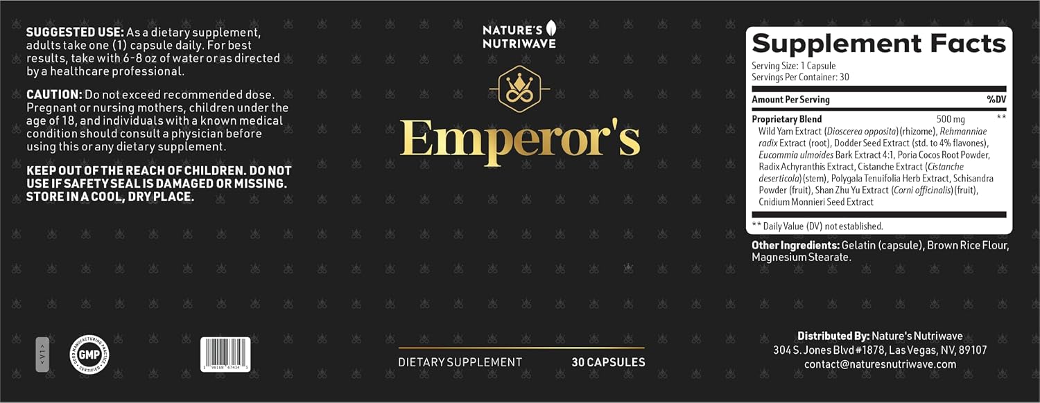 Emperor's Vigor Tonic – Herbal Formula – 60 Capsules, 3 Month Supply | Herbal capsule formula, plant-based blend | Non-GMO, No Stimulants, Made in USA | Easy-to-swallow daily capsule