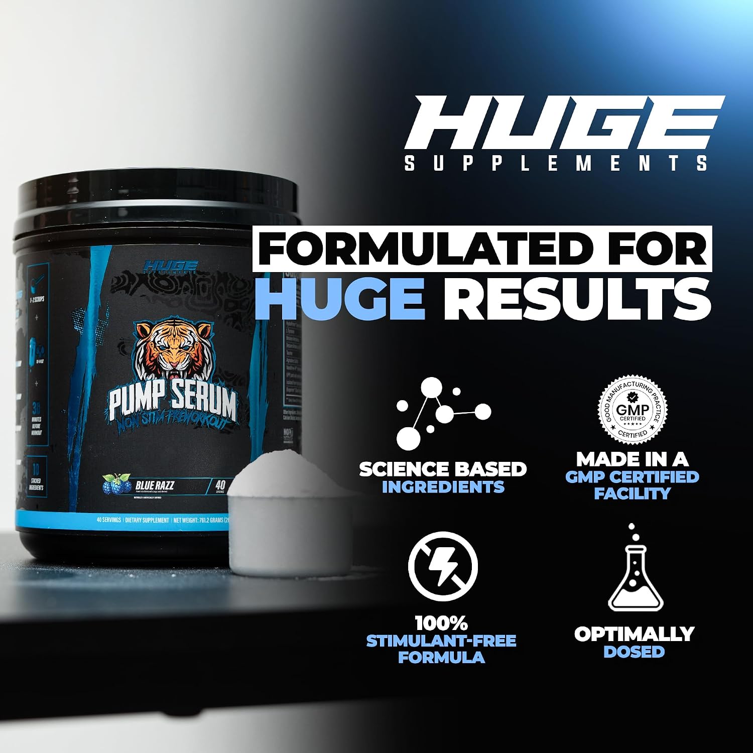 Pump Serum Non Stim Pre-Workout - Fully Loaded Stimulant Free Pre Workout for Extreme Pumps, Vascularity & Muscle Fullness, with L-Citrulline, HydroPrime & Nitrates, Blue Razz, 40 Servings