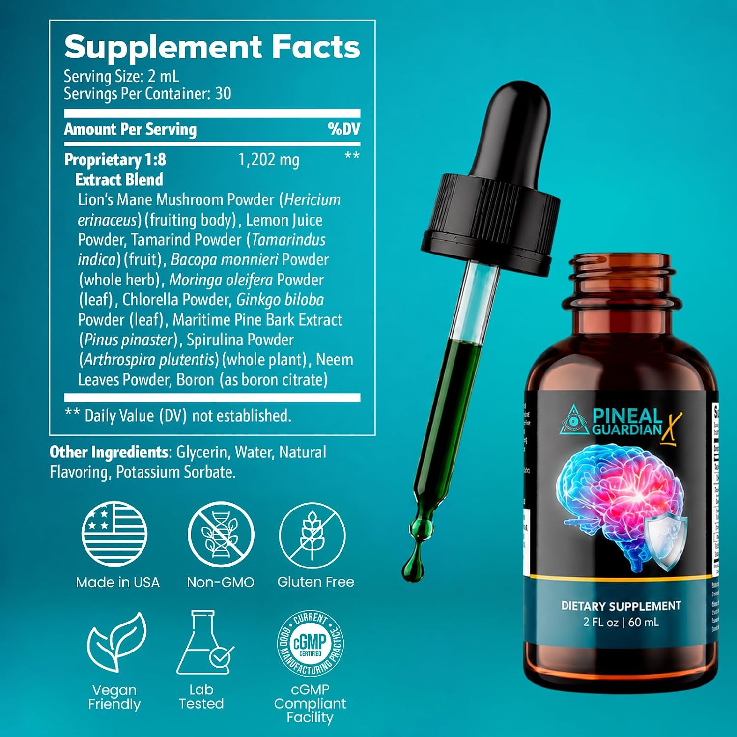Pineal Guardian X Rapid Pineal Gland Activation Drops | Cognitive Support, Brain Supplement to Keep Cognitive Function, Memory and Focus in Top Shape, Add to Any Drink, 2mL Daily