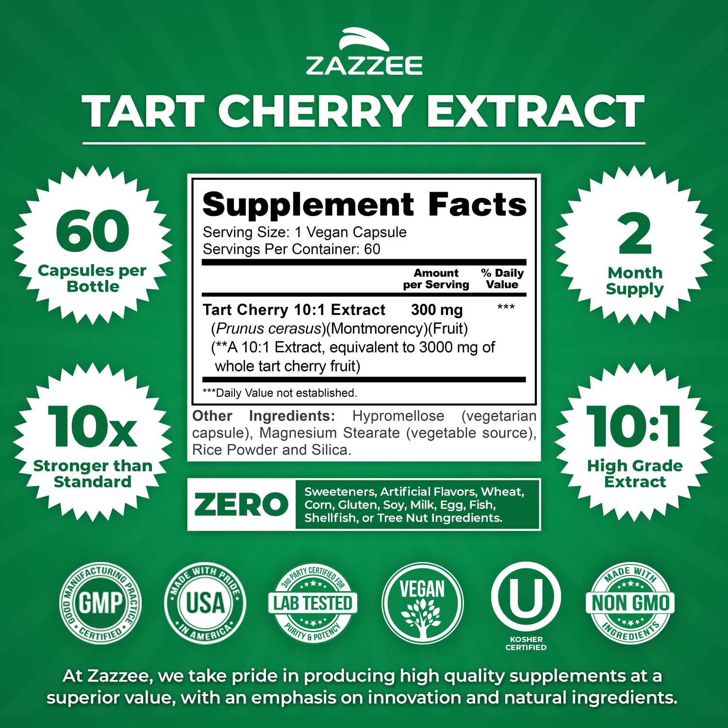 Zazzee Tart Cherry 10:1 Extract, 200 Vegan Capsules, 6+ Month Supply, Montmorency Cherry, Certified Kosher, Joint & Uric Acid Support, Antioxidant Support Formula, Non-GMO, Made in the USA