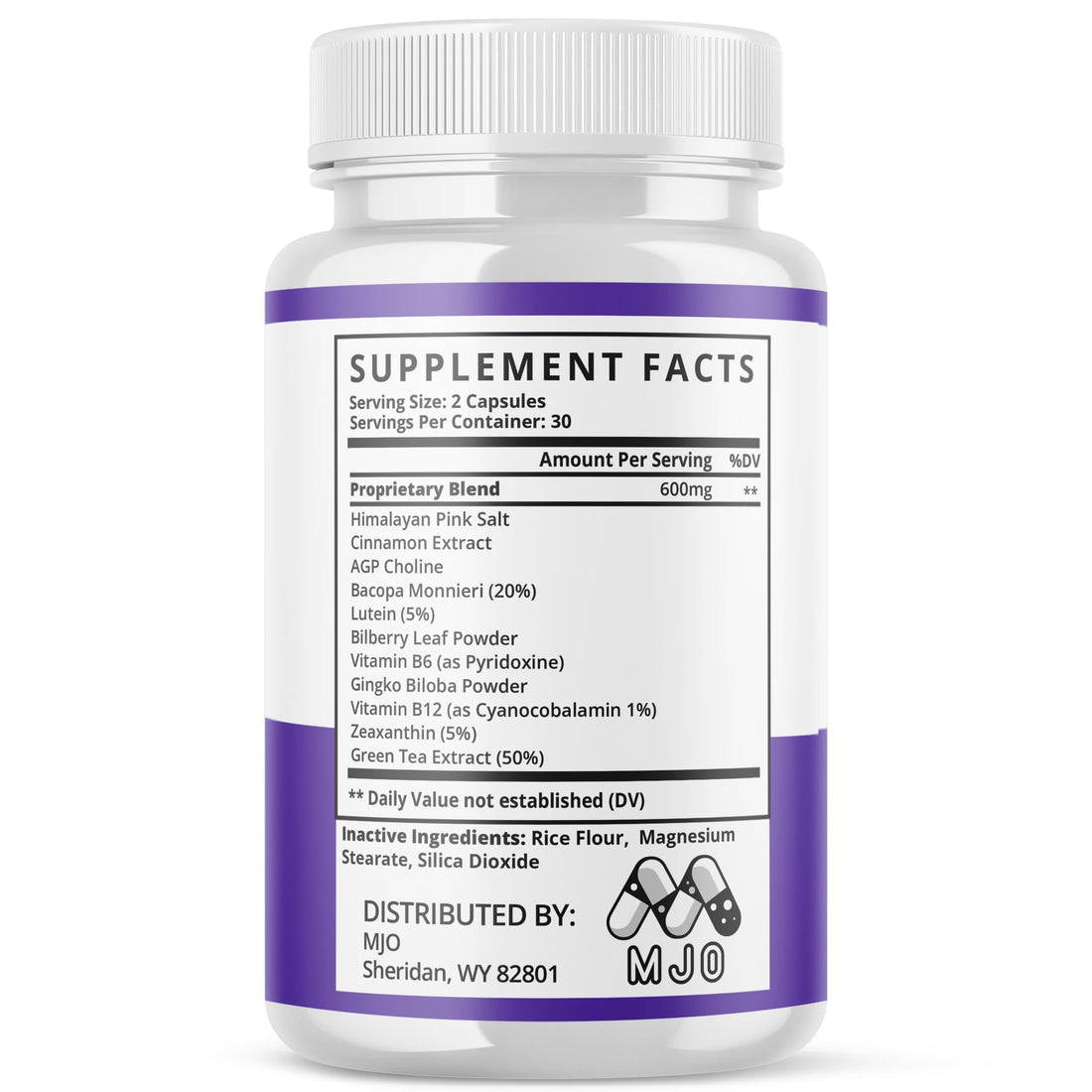 Three bottles of MemoTril dietary supplements with purple and white labels.