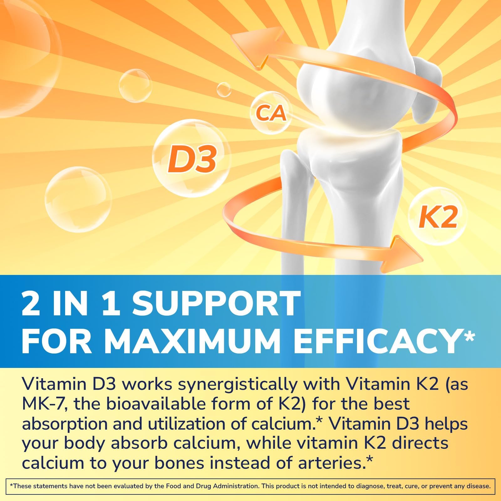 Vitalibre Vitamin D3 K2 Supplement, Vitamin D3 10000 IU & 200 mcg K2 MK7 | Enhanced Calcium Absorption, Bone, Heart, Immune & Mood Support, No Soy, Easy to Swallow, 90 Softgels