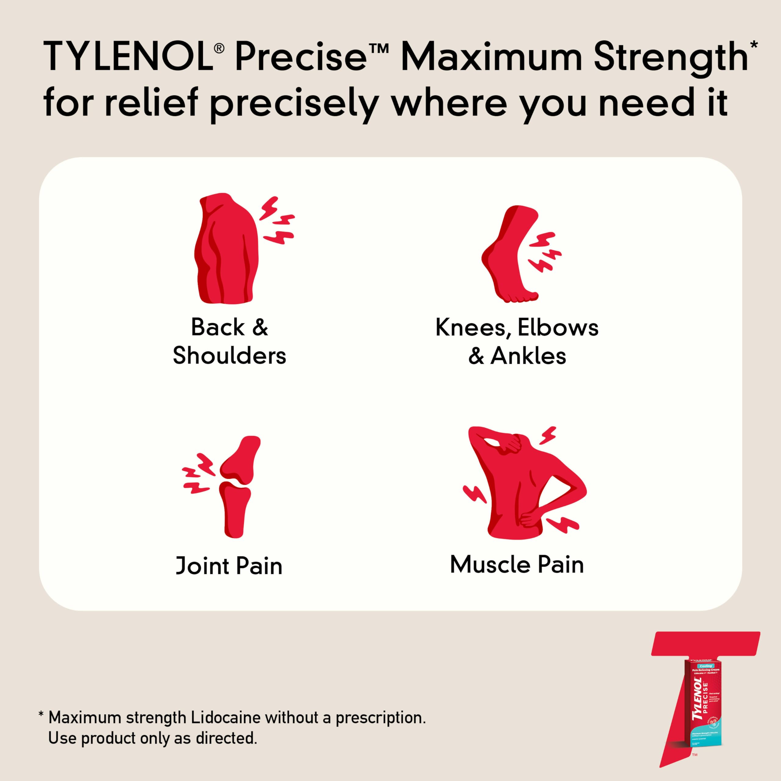 Tylenol Precise Cooling Cream, Strong Pain Relief with Fast-Acting Sensation, 4% Lidocaine, 1% Menthol, Maximum OTC Strength Relief for Back, Muscle & Joint, Numbing Cream Rollerball Applicator, 4 oz TylenolBuy Supplements Australia