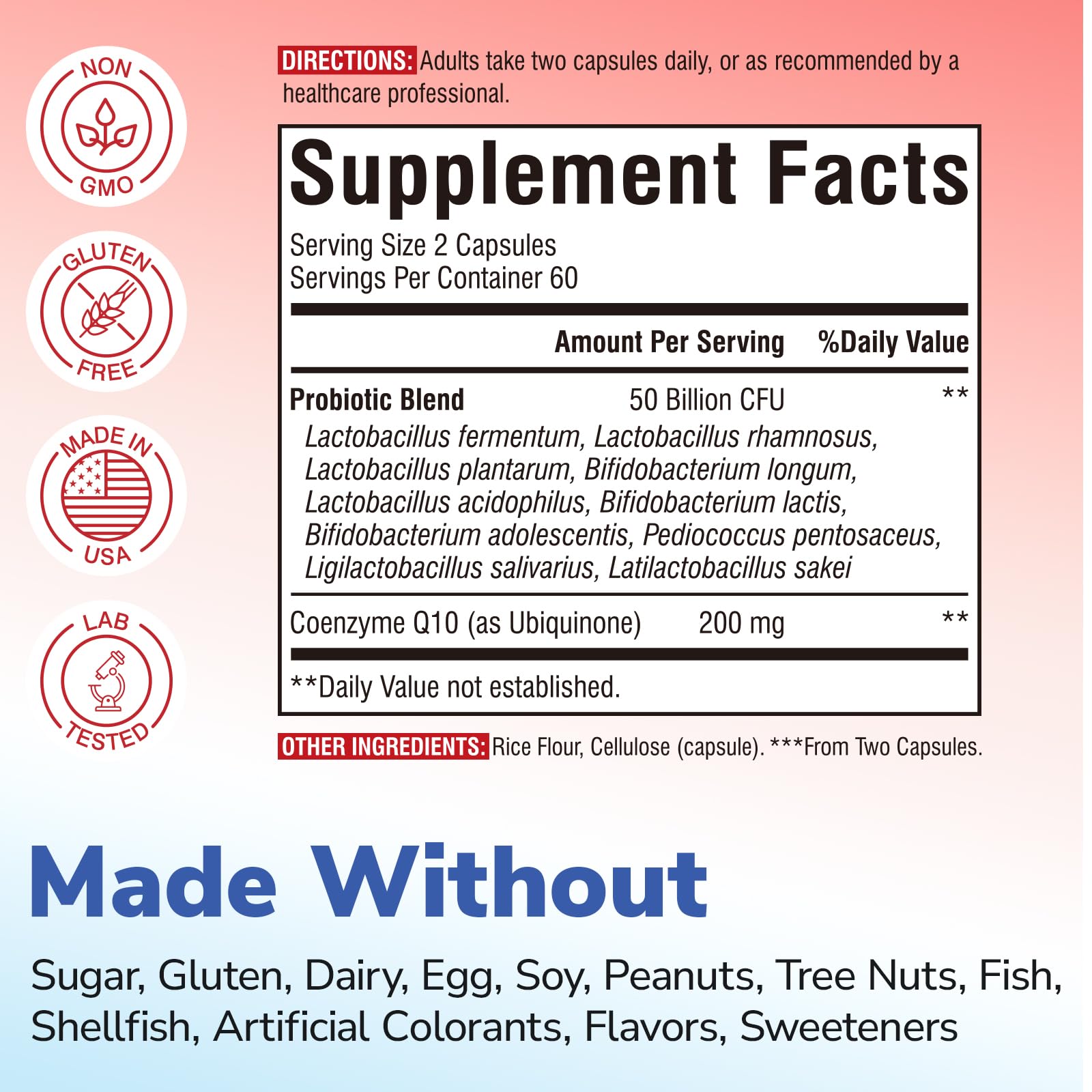 Vitalibre CoQ10 200 mg, with Probiotics for Women & Men, 50 Billion CFU, High Absorption Ubiquinone, Heart & Gut Energy Support, Powerful Antioxidant, Easy to Swallow, 60 Vegan Capsules