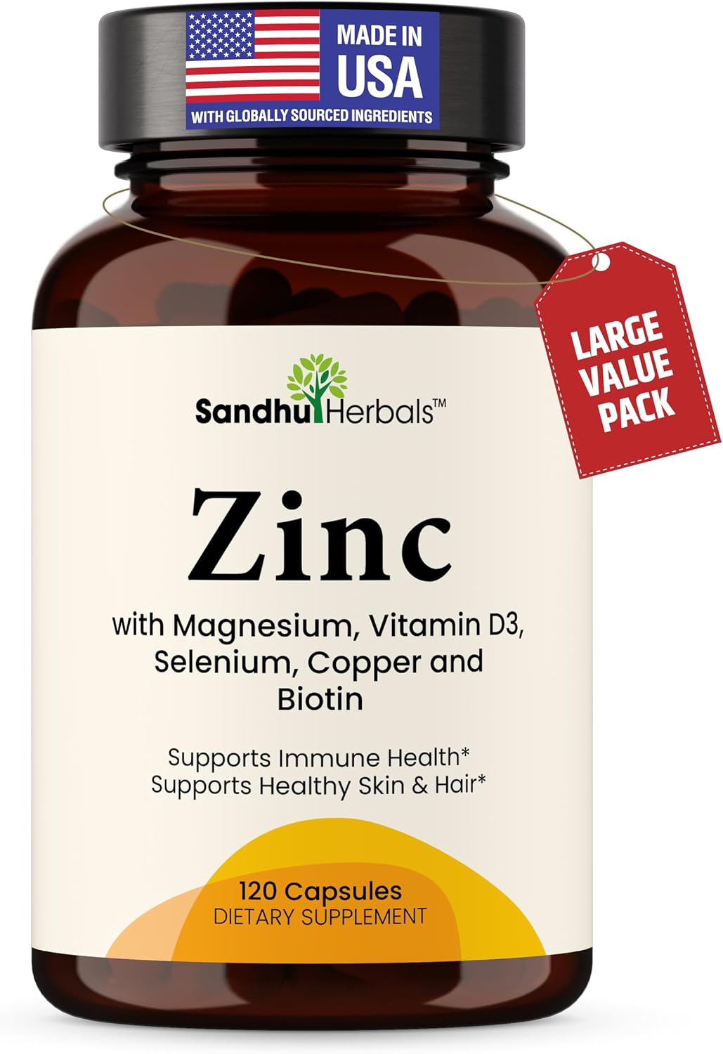 SANDHUHERBALS Zinc 50mg Bundle with Zinc 30mg Vitamin D3, Magnesium, Selenium, Vitamin B6, B7 (Biotin), Copper | Supports Immune, Skin, Hair & Nails Health
