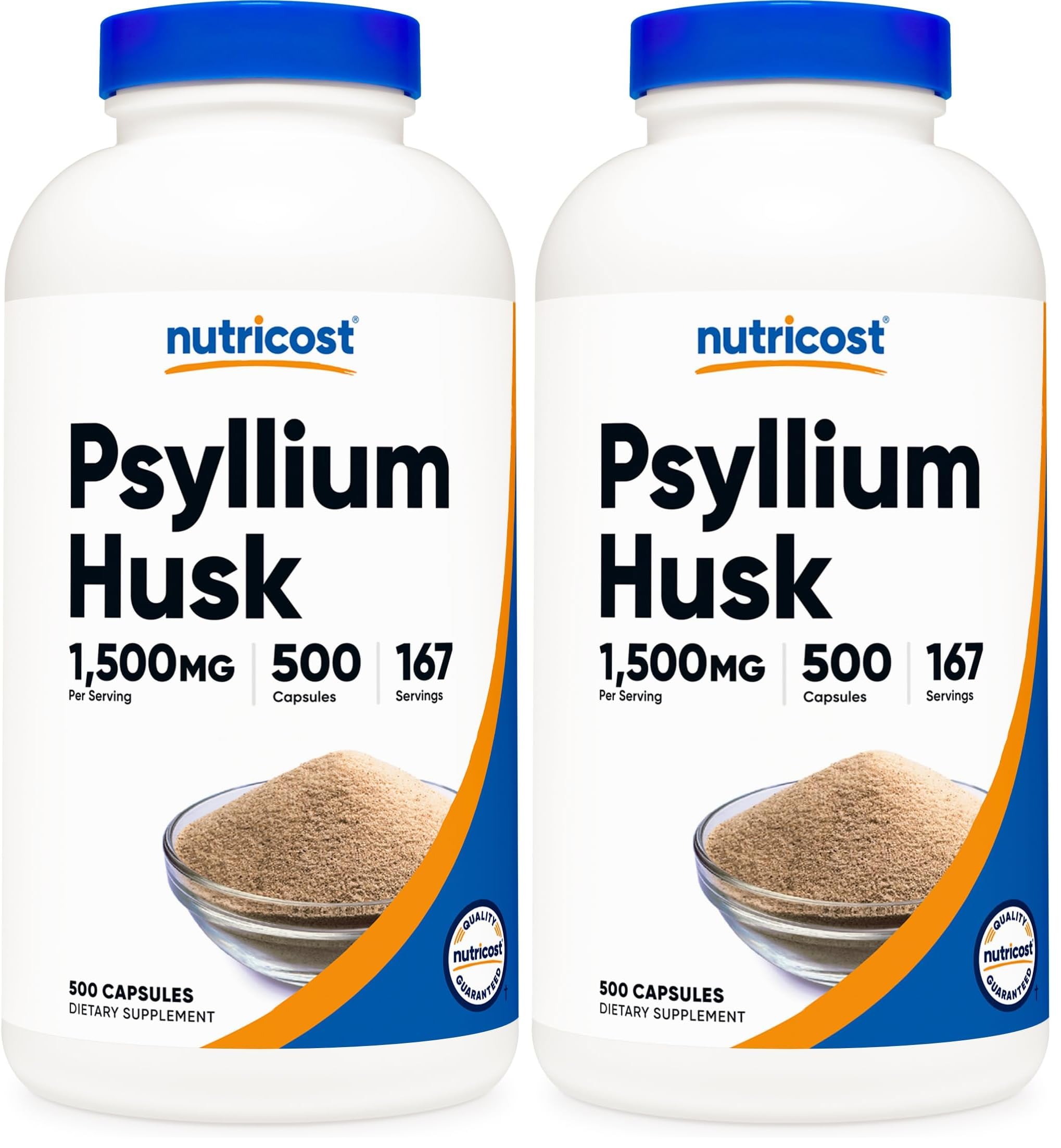 Nutricost Psyllium Husk 1500mg Per Serving, 500 Capsules - Non-GMO & Gluten Free