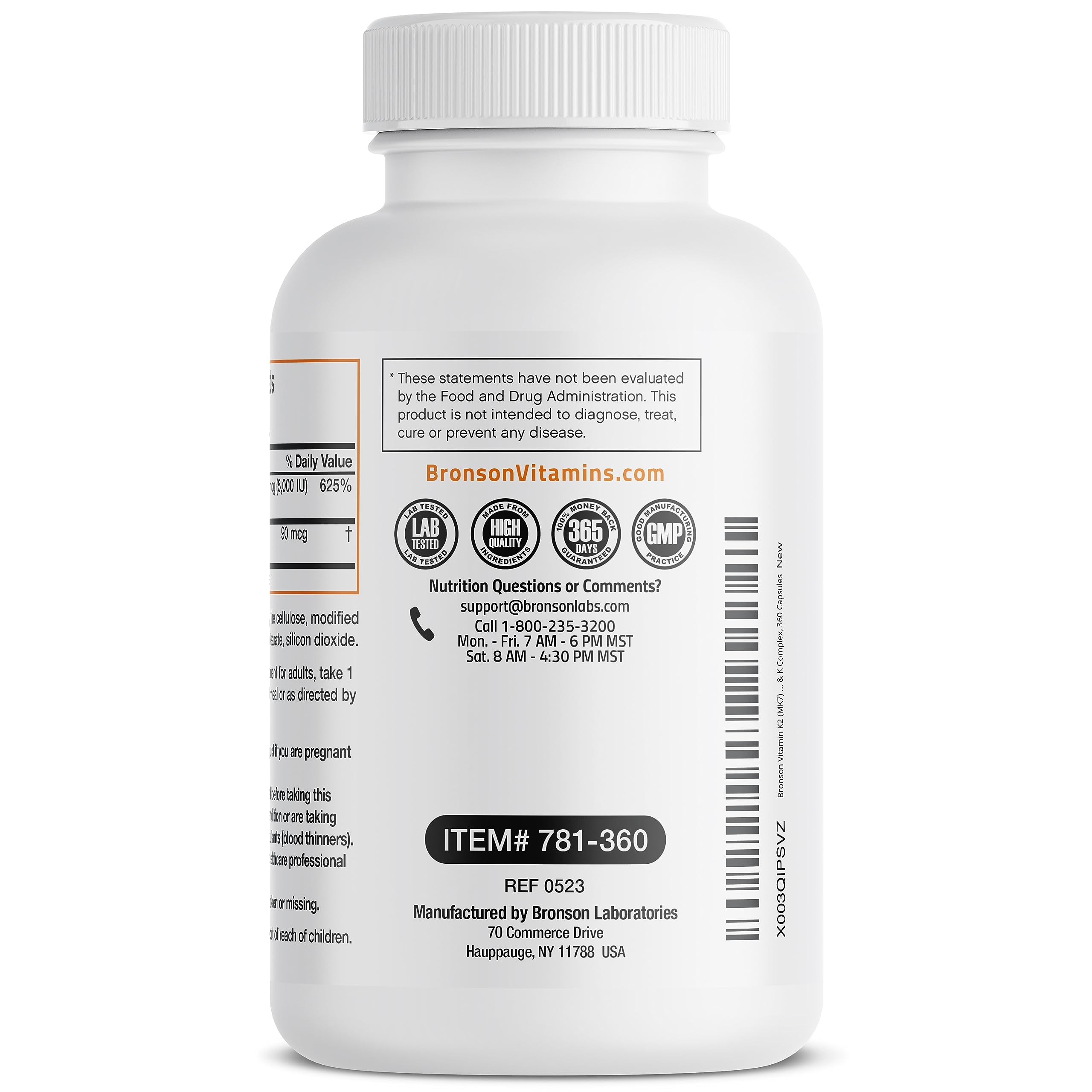 Bronson Vitamin K2 D3 (MK7) Supplement 2-in1 D3 & K2 Complex, 60 Capsules | Bone, Immune & Heart Health Support, Gluten Free, Soy Free, Non-GMO, Vitamin D3 5000IU (125 mcg) & 90 mcg K2 MK-7
