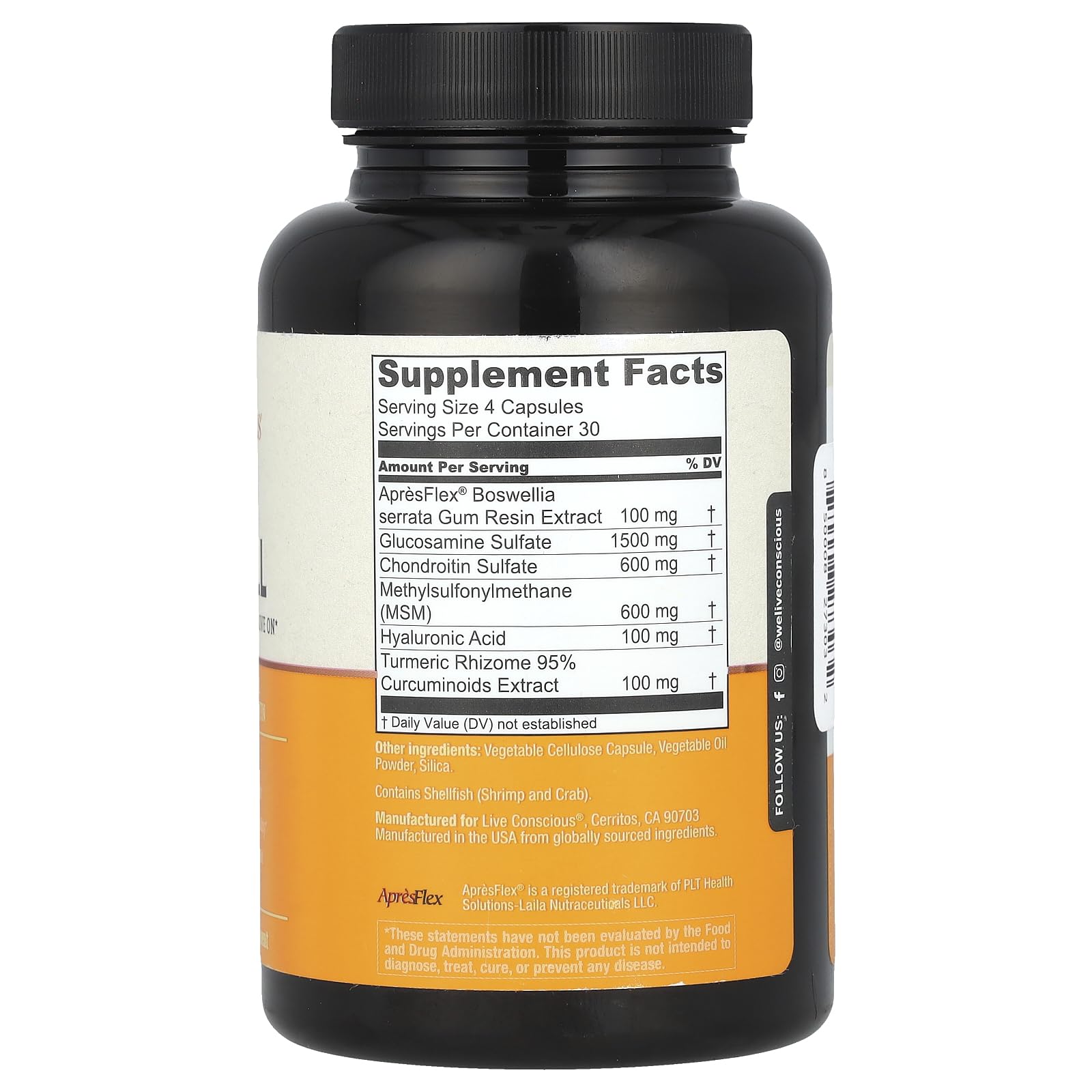 Live Conscious Glucosamine Chondroitin with MSM, Hyaluronic Acid, and More - MoveWell Joint Health Supplement
