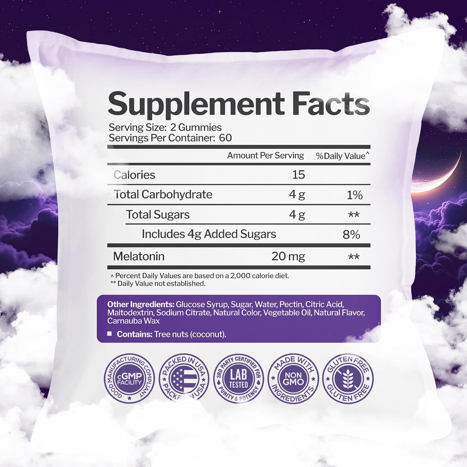 Melatonin 20mg Gummies (120 Count) - Maximum Strength Sleep Support for Adults with 10mg of Melatonin Per Gummy - Gluten-Free, Vegetarian, Great Tasting Mixed Berry Flavor - 60 Servings