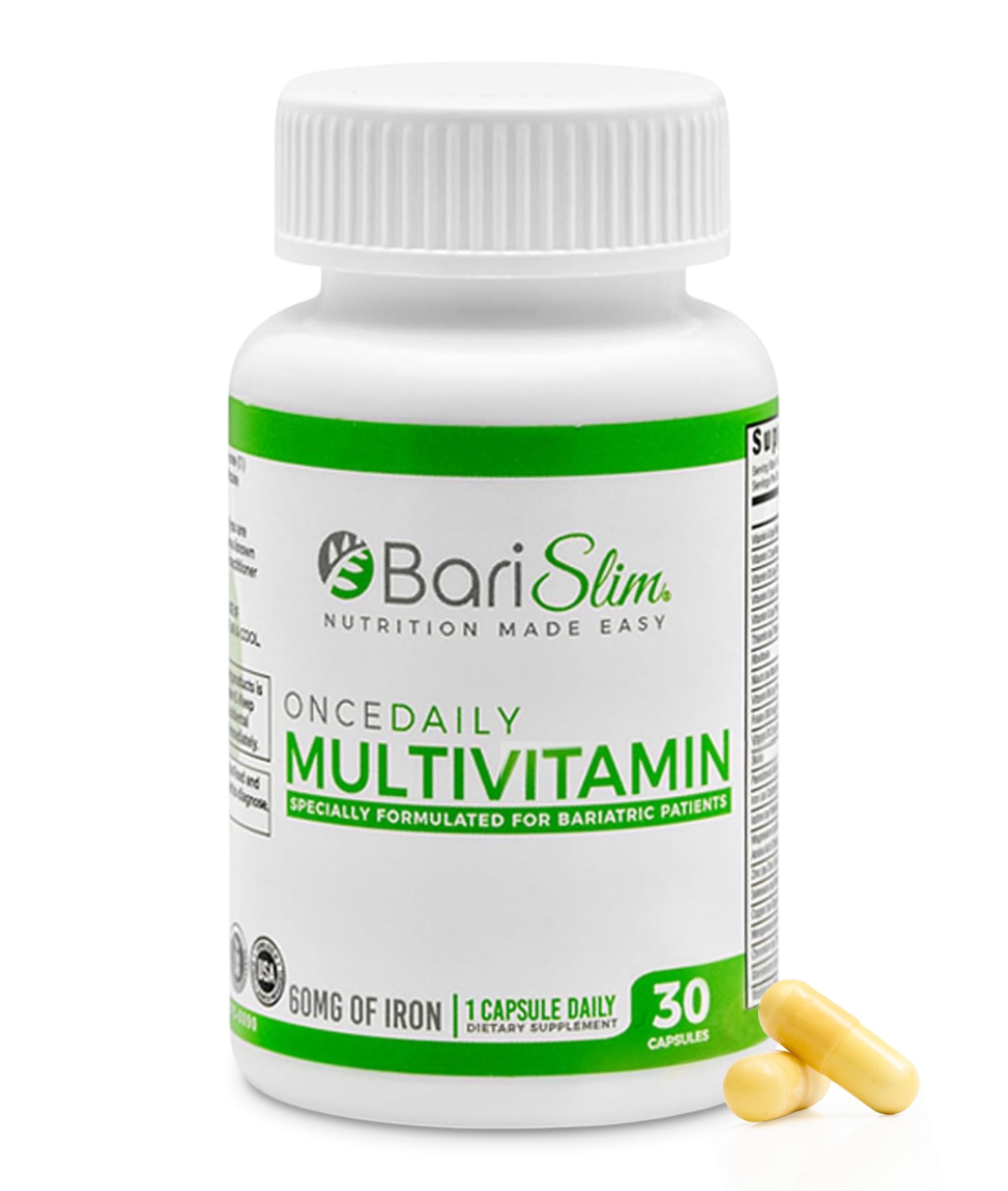 BariSlim Once Daily Bariatric Multivitamin Capsule - 60mg of Iron - Bariatric Vitamin & Supplement for Post Surgery Including Gastric Bypass & Gastric Sleeve | 30 Day Supply BariSlim buy supplements Au