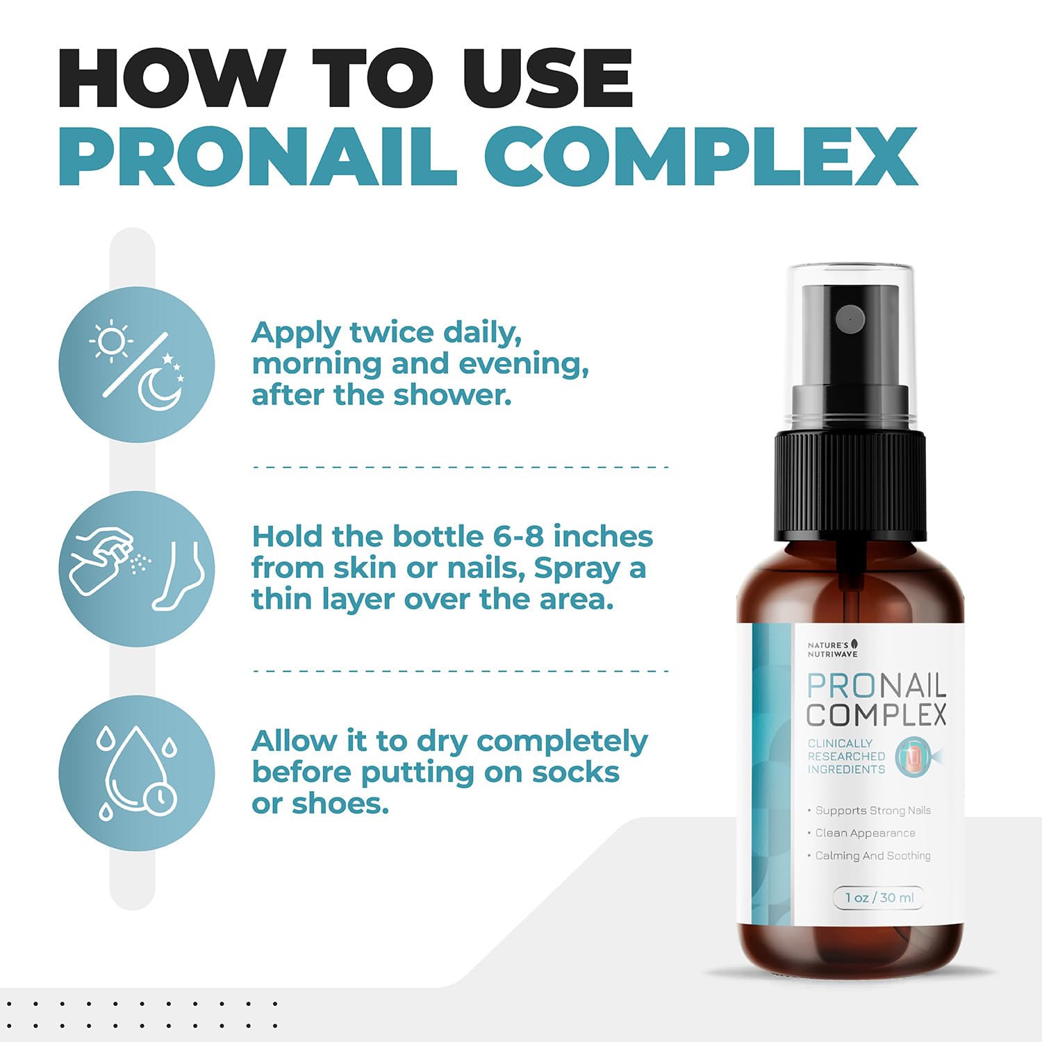 Pronail Complex Spray – Botanical Nail Formula, USA Made – 1 Month Supply | Topical spray for toe & fingernails, botanical | Original extra-strength formula | Fast, no-touch application