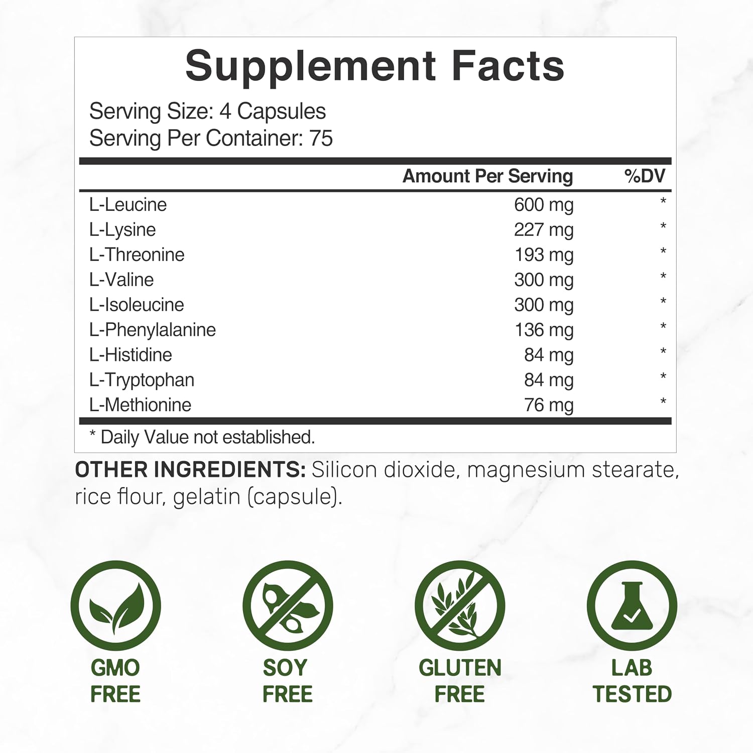 Essential Amino Acids (EAA) 2000mg Per Serving, 300 Capsules – Unflavored - 9 in 1, All BCAAs (Branched-Chain Aminos) – Lean Muscle Support & Natural Pre Workout Supplement