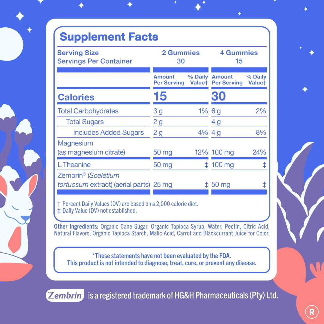 FIRST DAY Magnesium Gummies for Women, L-Theanine, Melatonin-Free, 60ct | Vegan strawberry Magnesium for Women, citrate, L-theanine and Zembrin; melatonin-free nighttime relaxation support.
