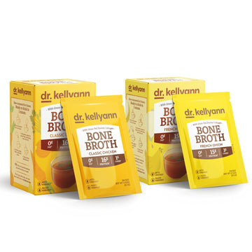 Dr. Kellyann French Onion Bone Broth Packets Trial Pack (14 Servings) – Original Homestyle Chicken & French Onion, 2 Boxes