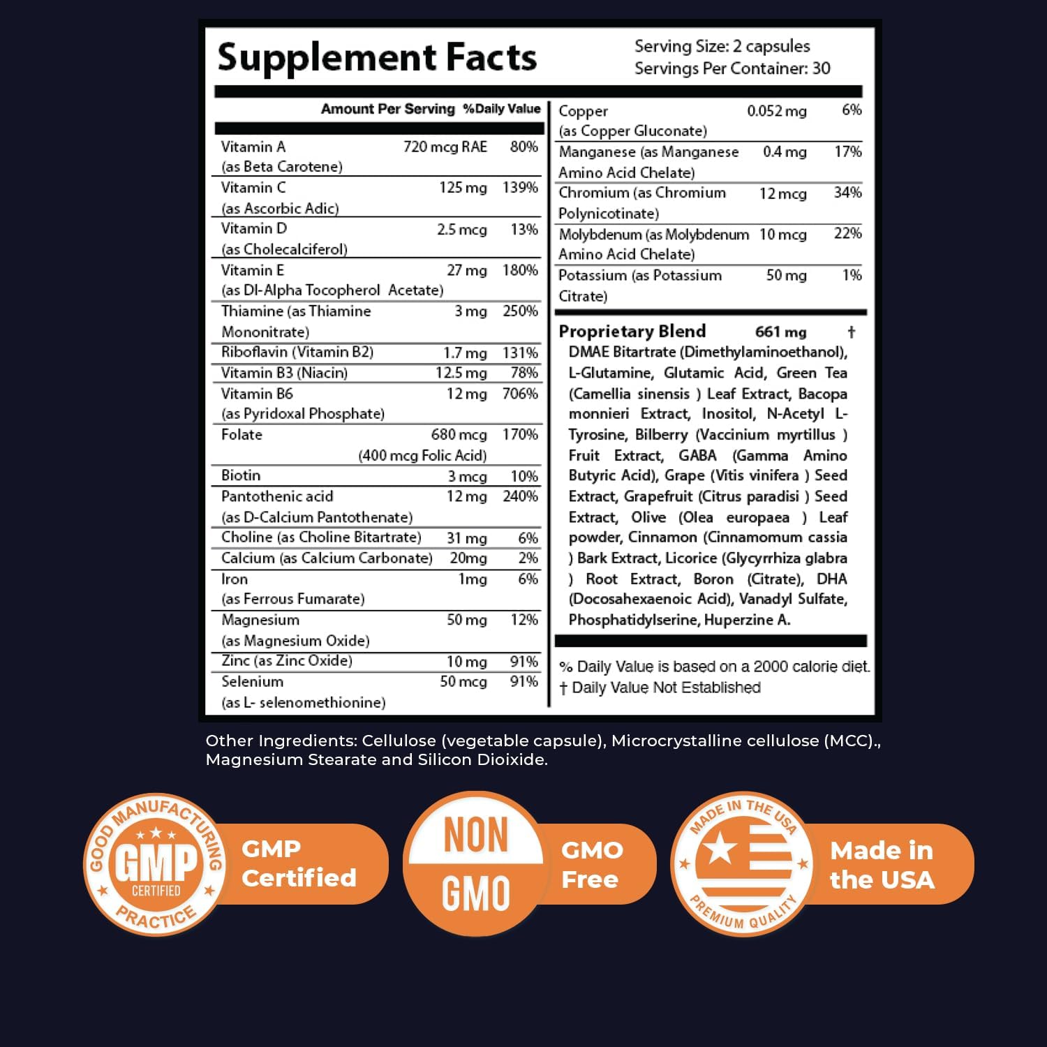 Memory Lift – Vitamins A, C, D, E & B-Complex – 60 Ct, 1 Month Supply | Also includes Choline with Vitamins A, C, D, E, B-Complex & Biotin | Non-GMO, GMP-Certified, Vegetarian