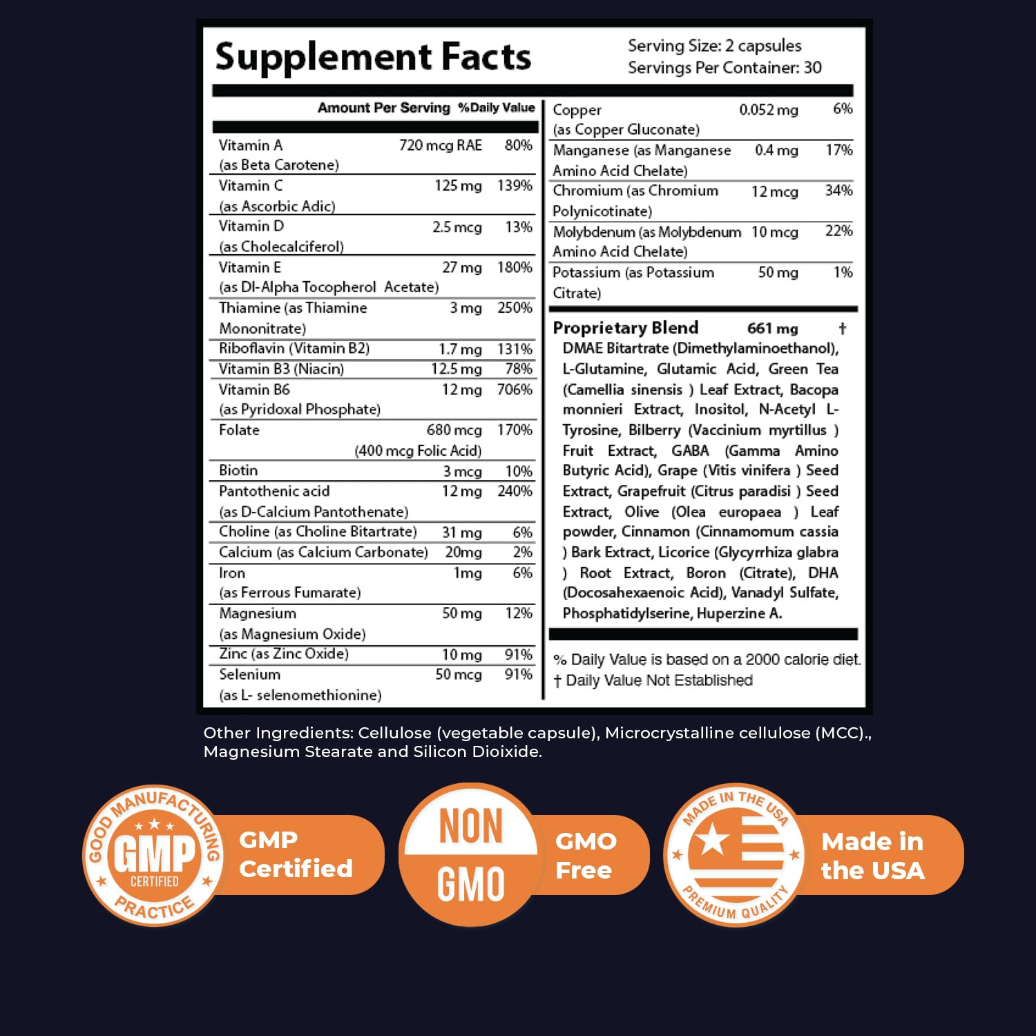 Memory Lift – Vitamins A, C, D, E & B-Complex – 60 Ct, 1 Month Supply | Also includes Choline with Vitamins A, C, D, E, B-Complex & Biotin | Non-GMO, GMP-Certified, Vegetarian