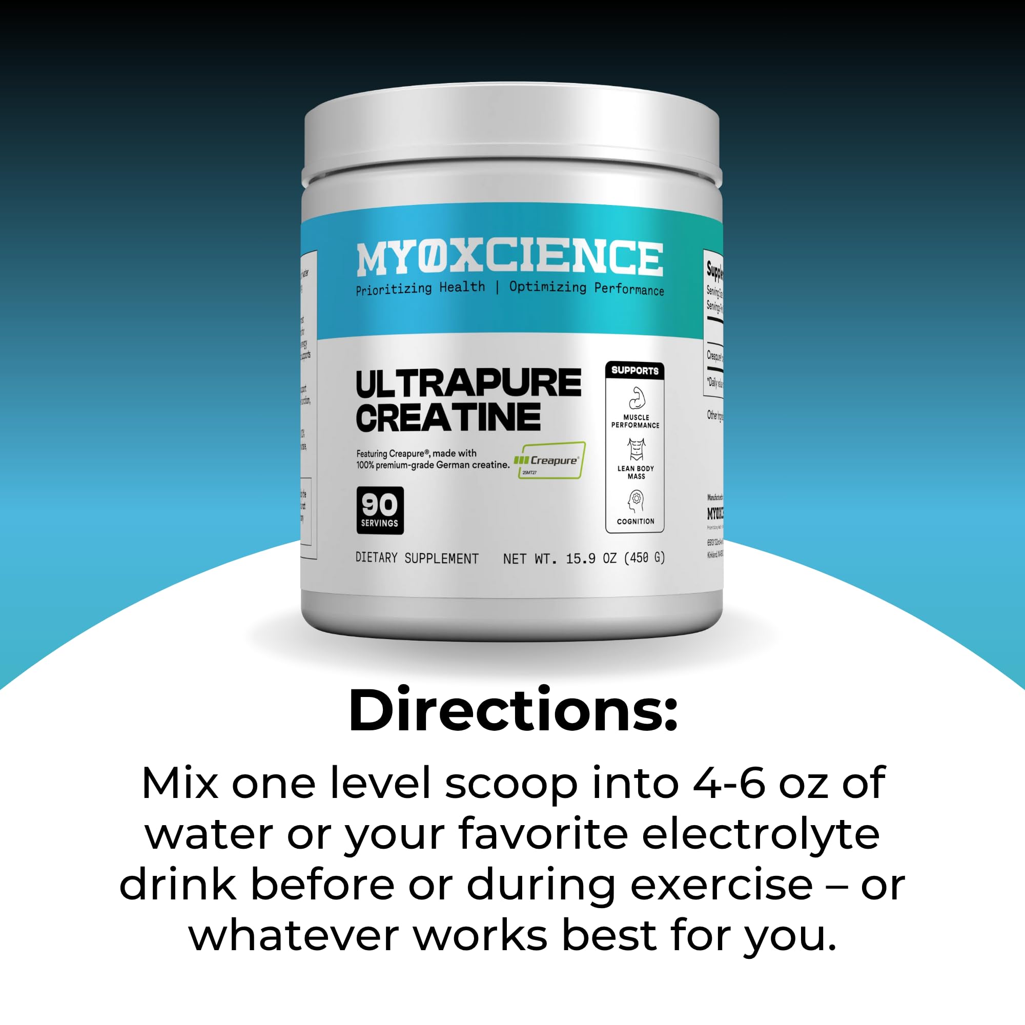 MYOXCIENCE Creapure® Creatine Monohydrate | Supports Strength & Muscle Mass, Cognition and Lean Body Mass | Unflavored (60 Serving Jar)