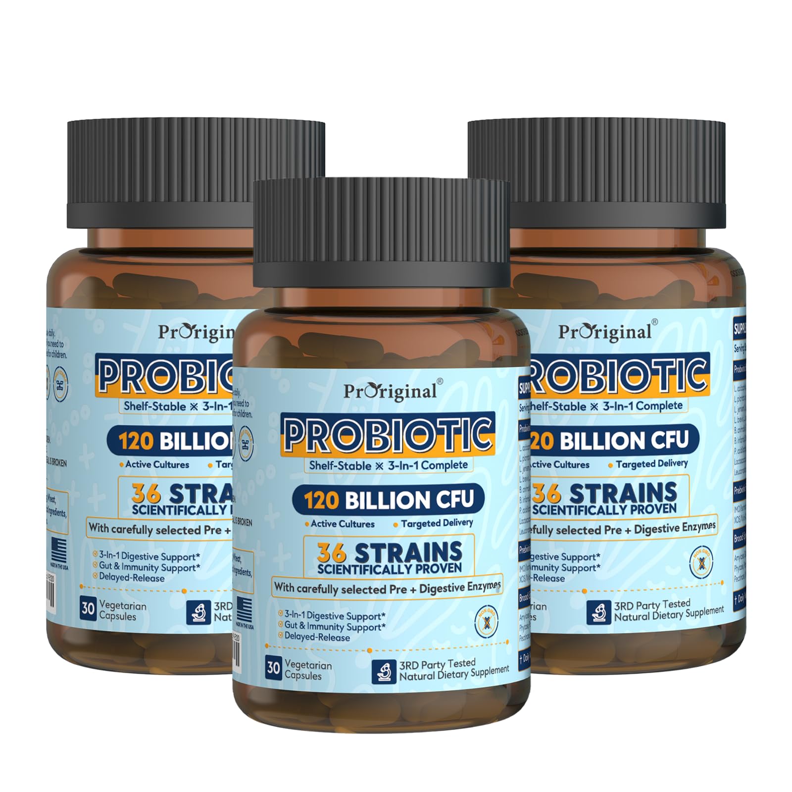 Probiotics for Women & Men 120 Billion CFU with 36 Strains, 30 Caps | Digestive and Gut Health, Delayed Release Capsules, Stomach Acid Resistant, No Need for Refrigeration, Non-GMO Raw Probiotic