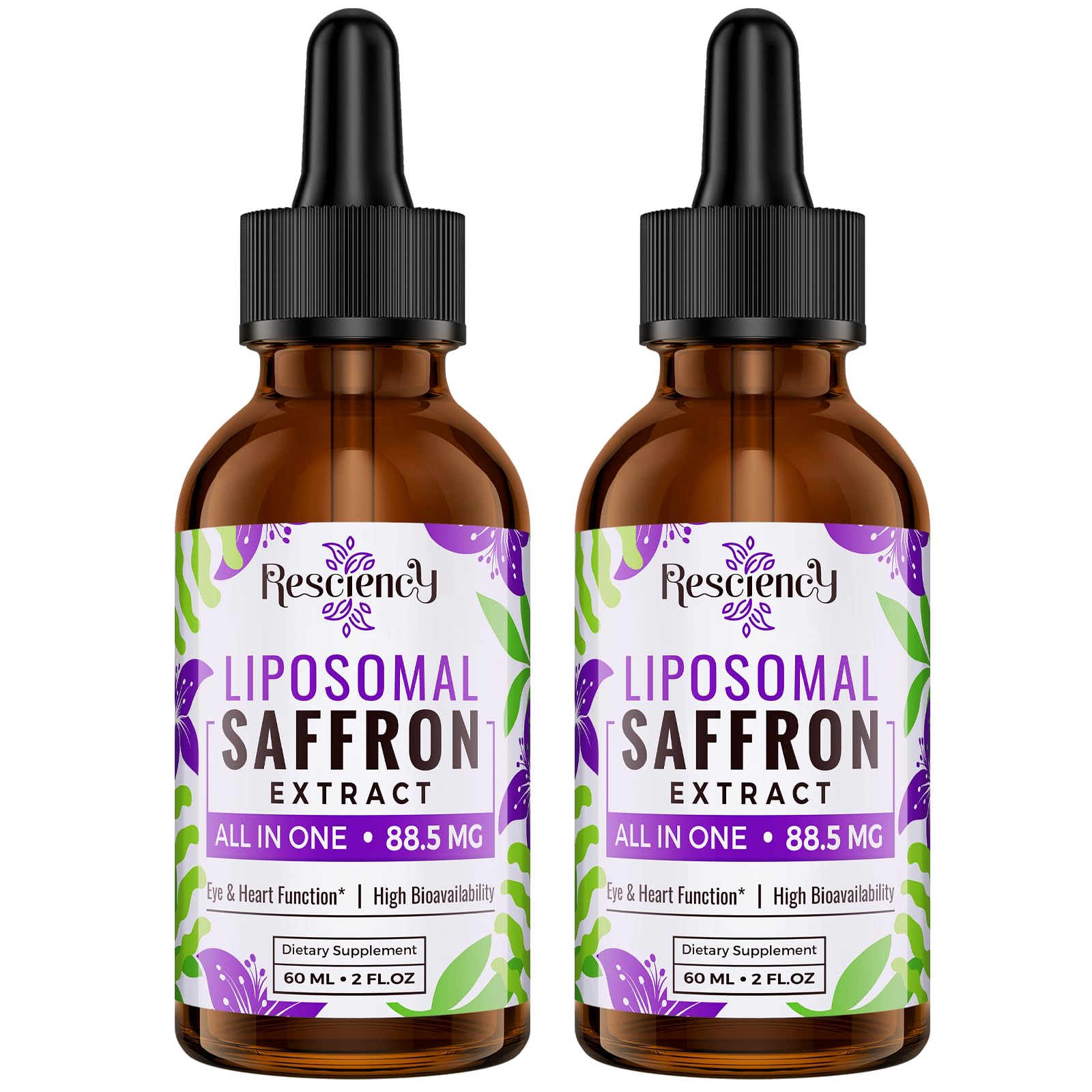 Saffron Supplements - 88.5 mg Saffron Extract Better Bioavailability Liposomal Drops for Mood, Energy, Vision & Focus with Ashwagandha, Turmeric, Magnesium, Zinc, Vitamin B12 & D3, 60 ml, 30 Servings | Liposomal Formula, With Ashwagandha, Magnesium, Zinc,
