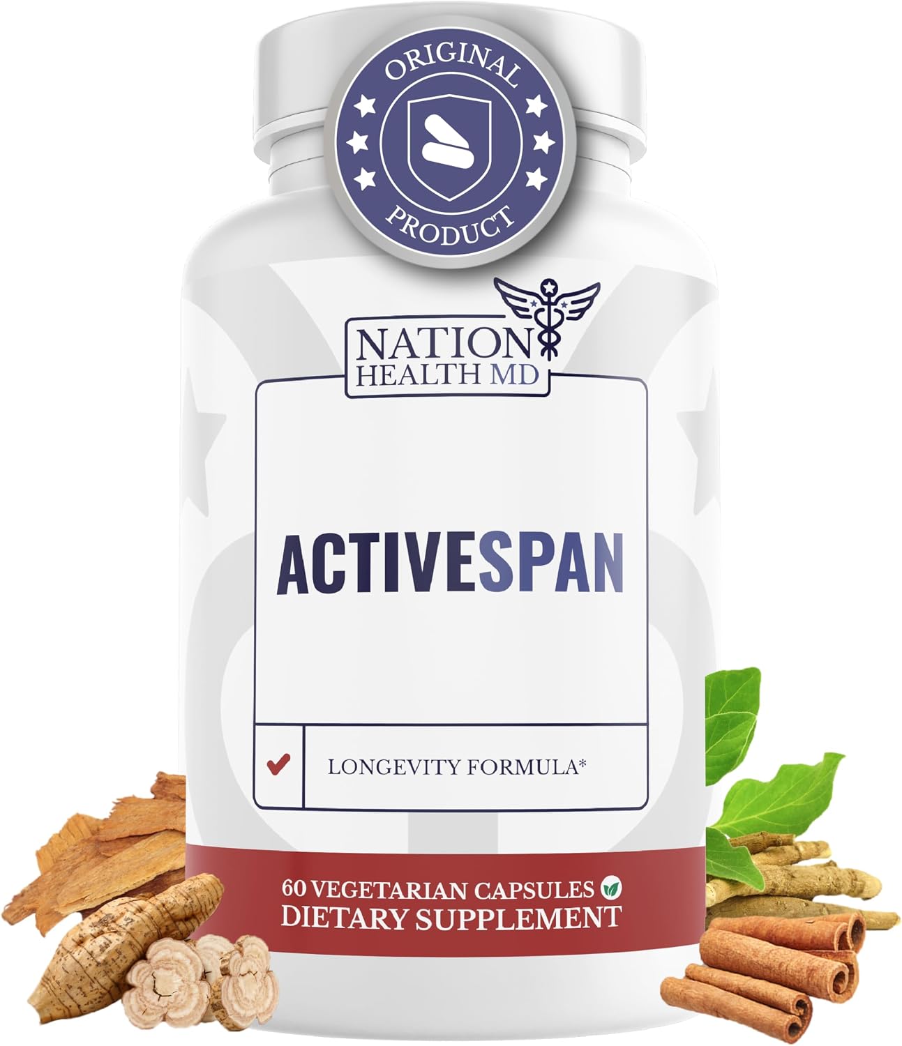 ActiveSpan | Longevity Supplements with Astragalus Root | Anti Aging Support, Ashwagandha, Cat's Claw & Cinnamon, for Women and Men, Vegan, 30 Days Supply, 60 Capsules