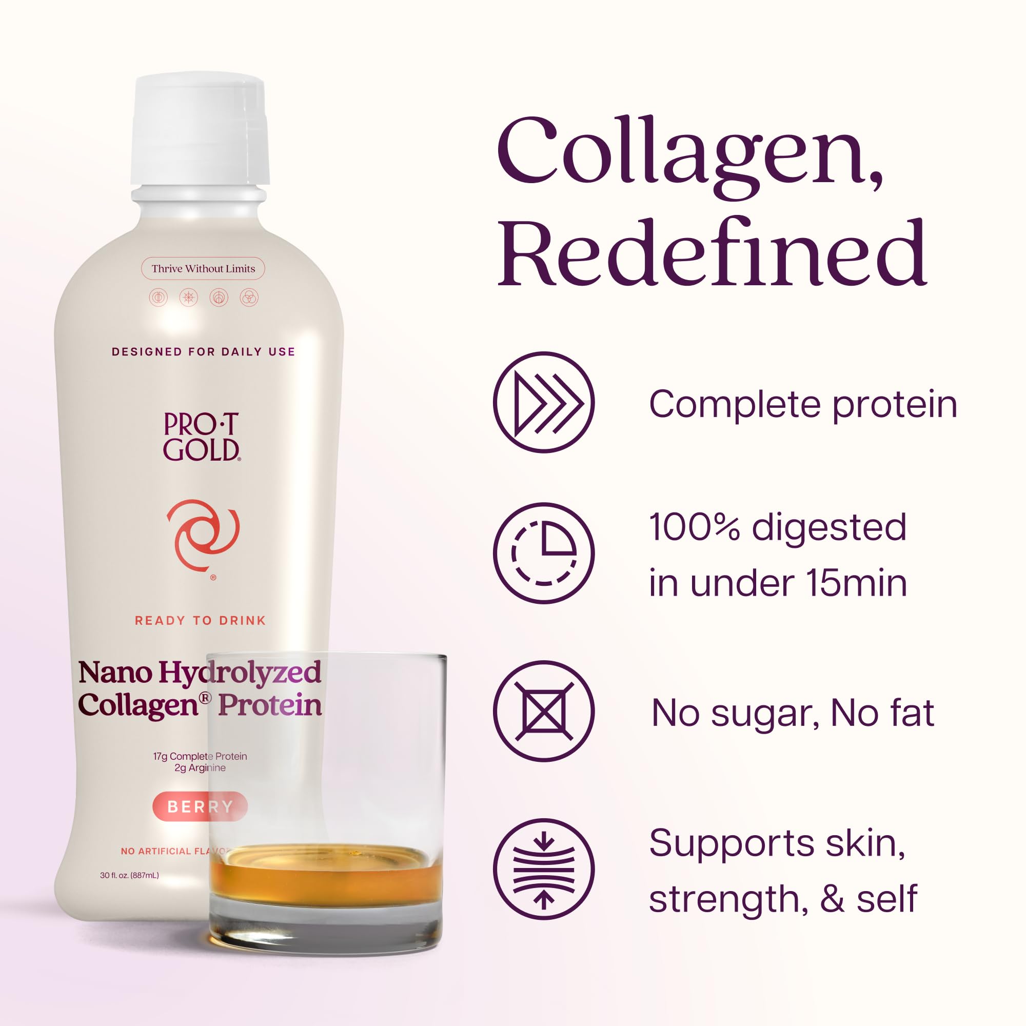 Liquid Collagen Protein Shot, Berry, 17g Protein, 24 pk | Nano Hydrolyzed Grass Fed Collagen, 0g Carbs, Hair, Skin & Nails, Amino Acids, Sugar Free, Gluten Free, 1 fl oz Shots