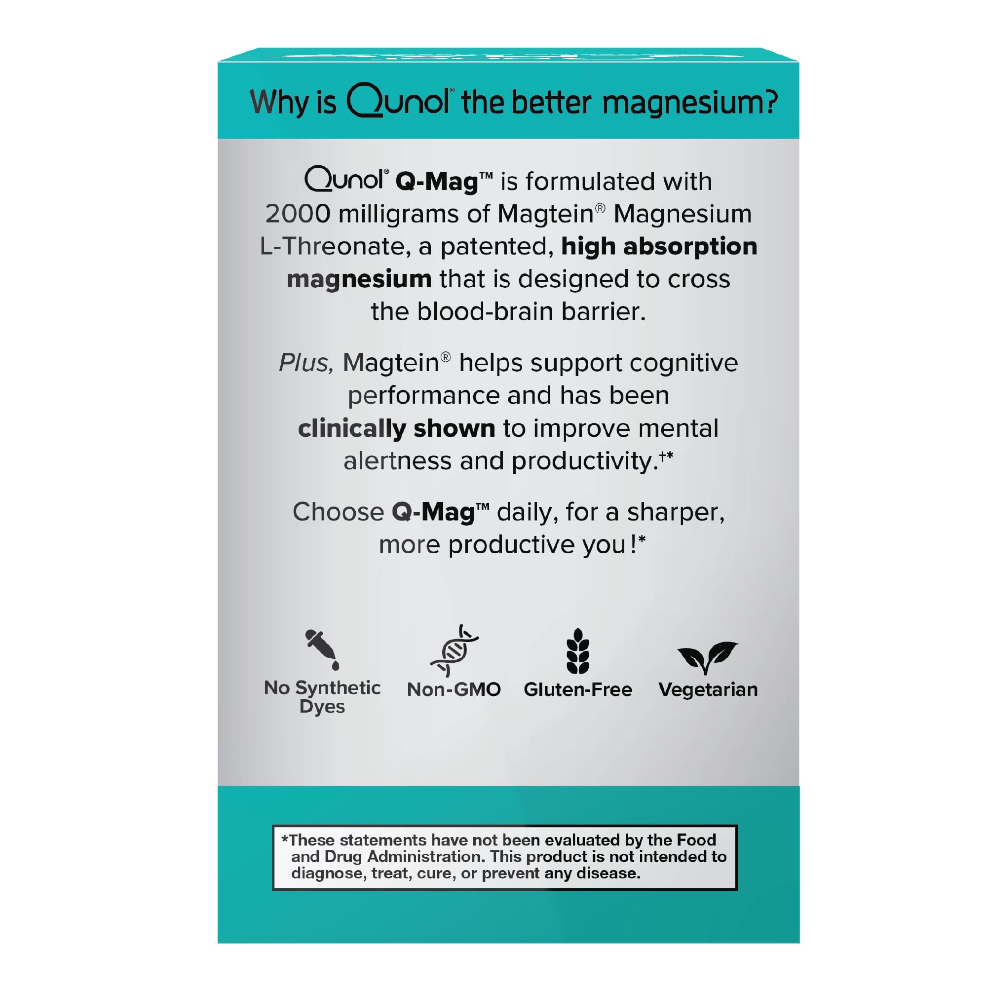 Qunol Q-Mag Magnesium L-Threonate Tablets, 2000mg of Magtein to Help Support Cognitive Performance, Improve Mental Alertness & Productivity, Supports Restful Sleep, High Absorption, 60 Count QunolBuy Supplements Australia