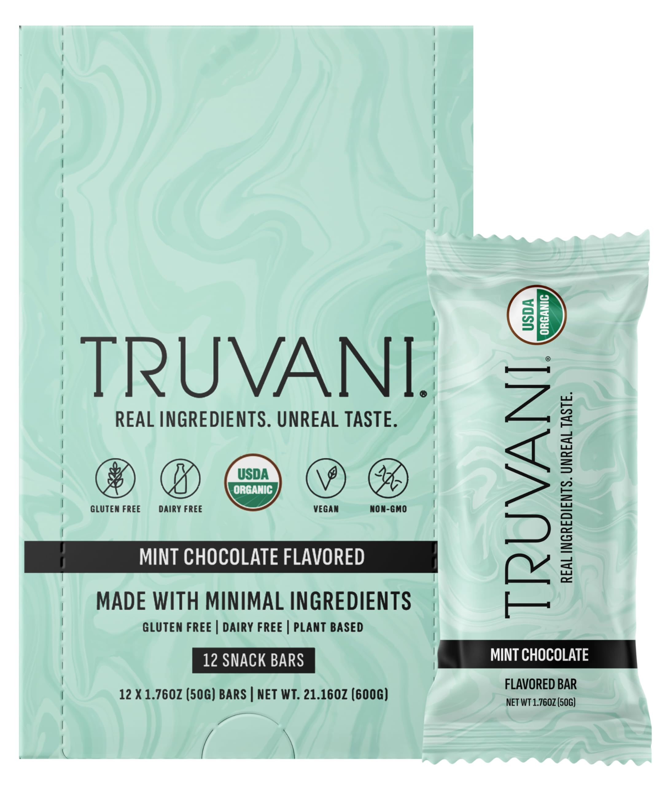 Truvani Plant Based Snack Bars | Variety | 12 Pack | Vegan | 5-8g Protein | USDA Organic and Vegan | Dairy, Soy, and Gluten Free | Individually Wrapped