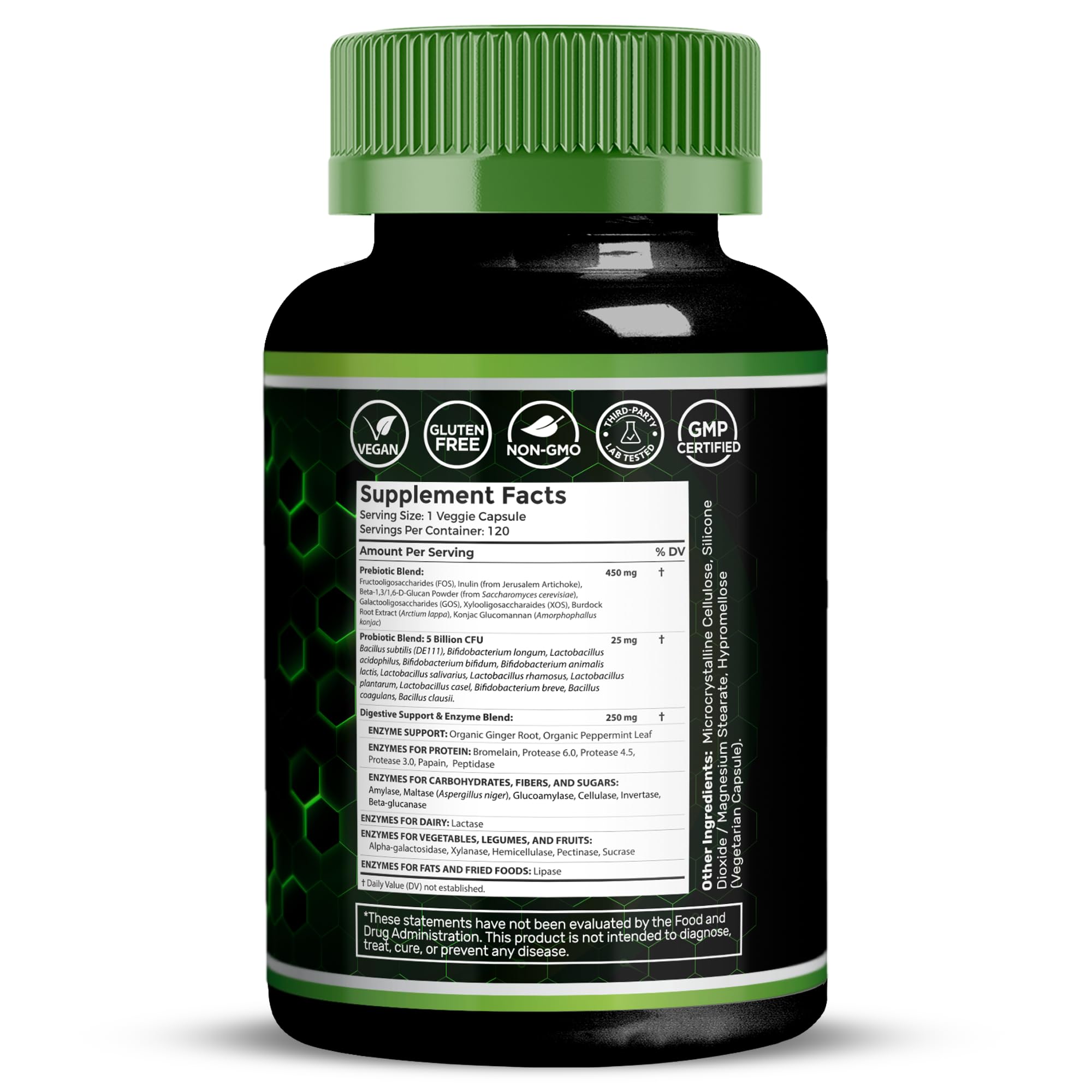 Digestive Enzymes with Probiotics and Prebiotics, 450mg, 5 Billion CFUs - Pure Super Digestion Capsules - Digestive Enzymes for Women & Men Support Digestion & Gut Health - 120 Count