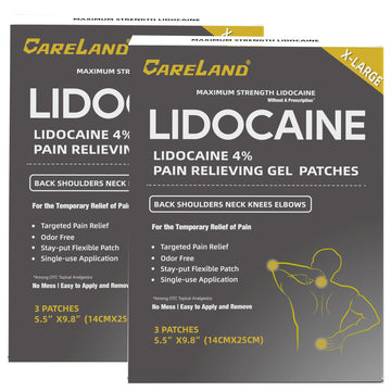 CARELAND 4% Extra Large Lidocaine Patches Maximum Strength Pain Relief Patch XL for Back & Shoulder,Back Pain Relief Products Patches & Flexible Fabric Numbs Away Pain, 6 Ct. CARELANDBuy Supplements Australia