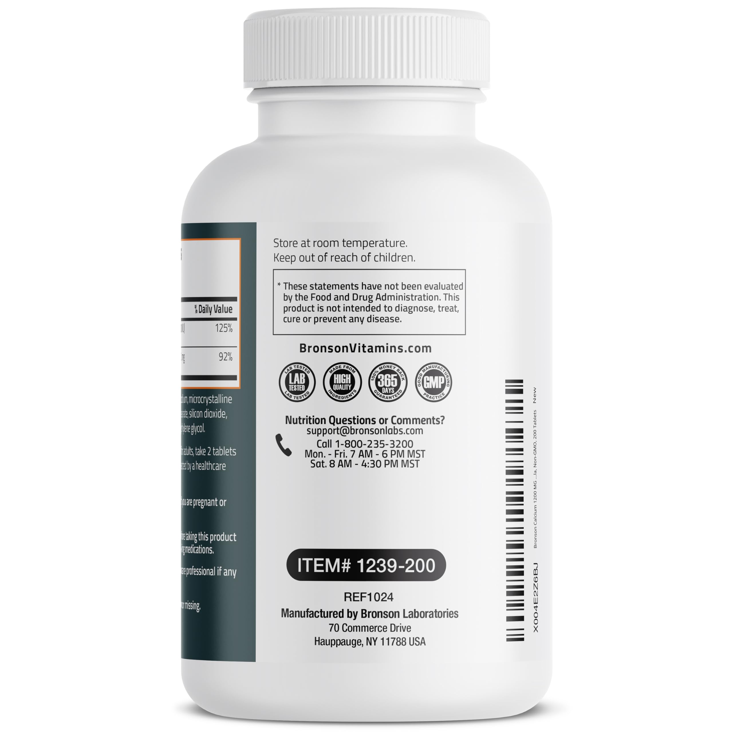 Bronson Calcium 1200mg Per Serving Plus Vitamin D3 1000 IU High Potency Formula, Non-GMO, 120 Tablets