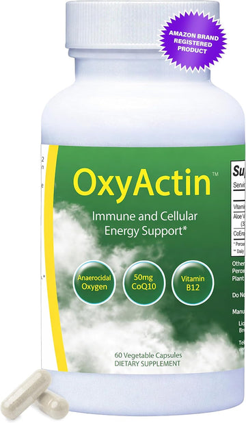 OxyActin Oxygen Supplement, 60 Vegetable Capsules | Immune Health & Cellular Energy, High Altitude & Endurance Support with 50mgs of CoQ10, Vitamin B12, & Aloe Vera Juice Powder