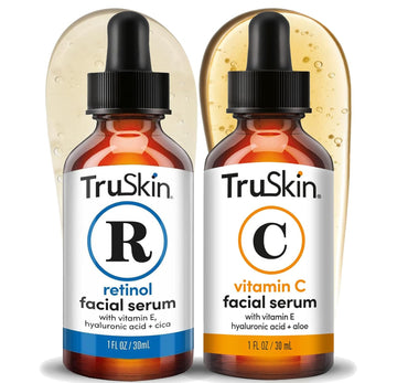 TruSkin Face Serum Duo - Vitamin C Serum & Retinol Serum for Face - AM & PM Anti Aging Skincare Routine - Brightening & Smoothing Facial Serums, 1 fl oz Each