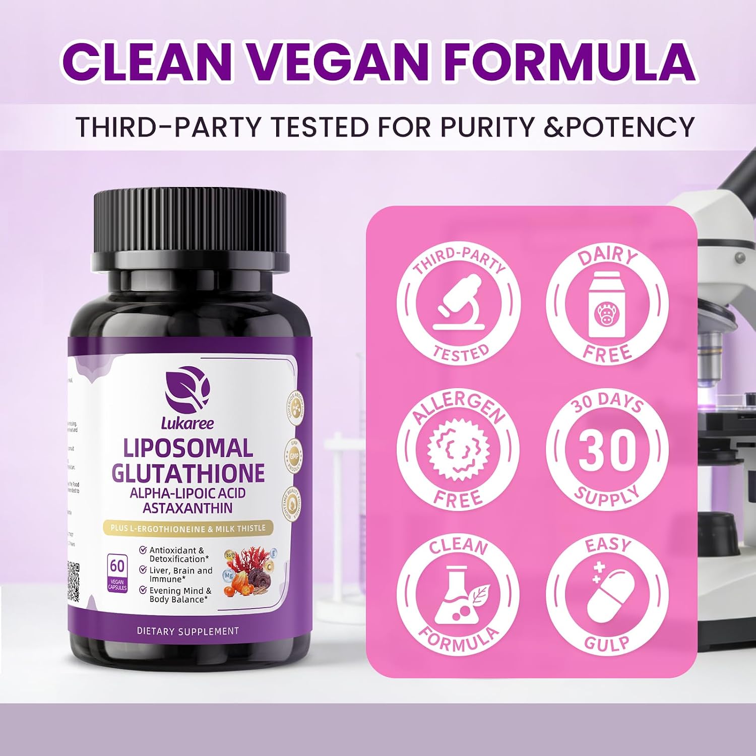 Liposomal Glutathione 1158mg with Astaxanthin for Skin Health 60 Vegan CT | 15-in-1 with Milk Thistle, Alpha Lipoic Acid, Antioxidant Complex for Nighttime Skin Radiance, Cellular Health & Liver Detox