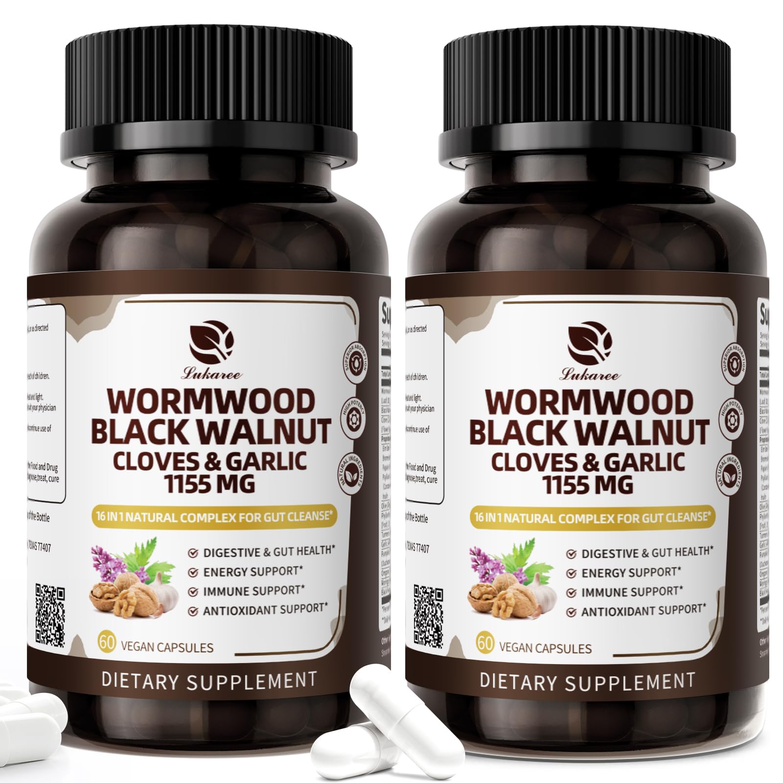 16-in-1 Wormwood Black Walnut Clove Cleanse - Gentle Gut Health | with Pumpkin Seeds Garlic Oregano Turmeric - Natural Digestive & Intestinal Health - Liposomal Tech 98% Absorption 1150mg