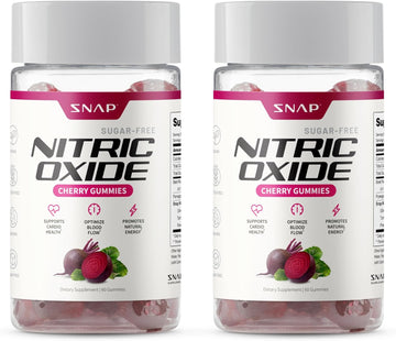 Snap Supplements Nitric Oxide Beet Root Gummies, Cherry, 60 Count (2-Pack) | Sugar Free, For Men & Women, Heart Health & Circulation, Organic Beetroot Extract, Natural Energy, B12, Beets Gummies