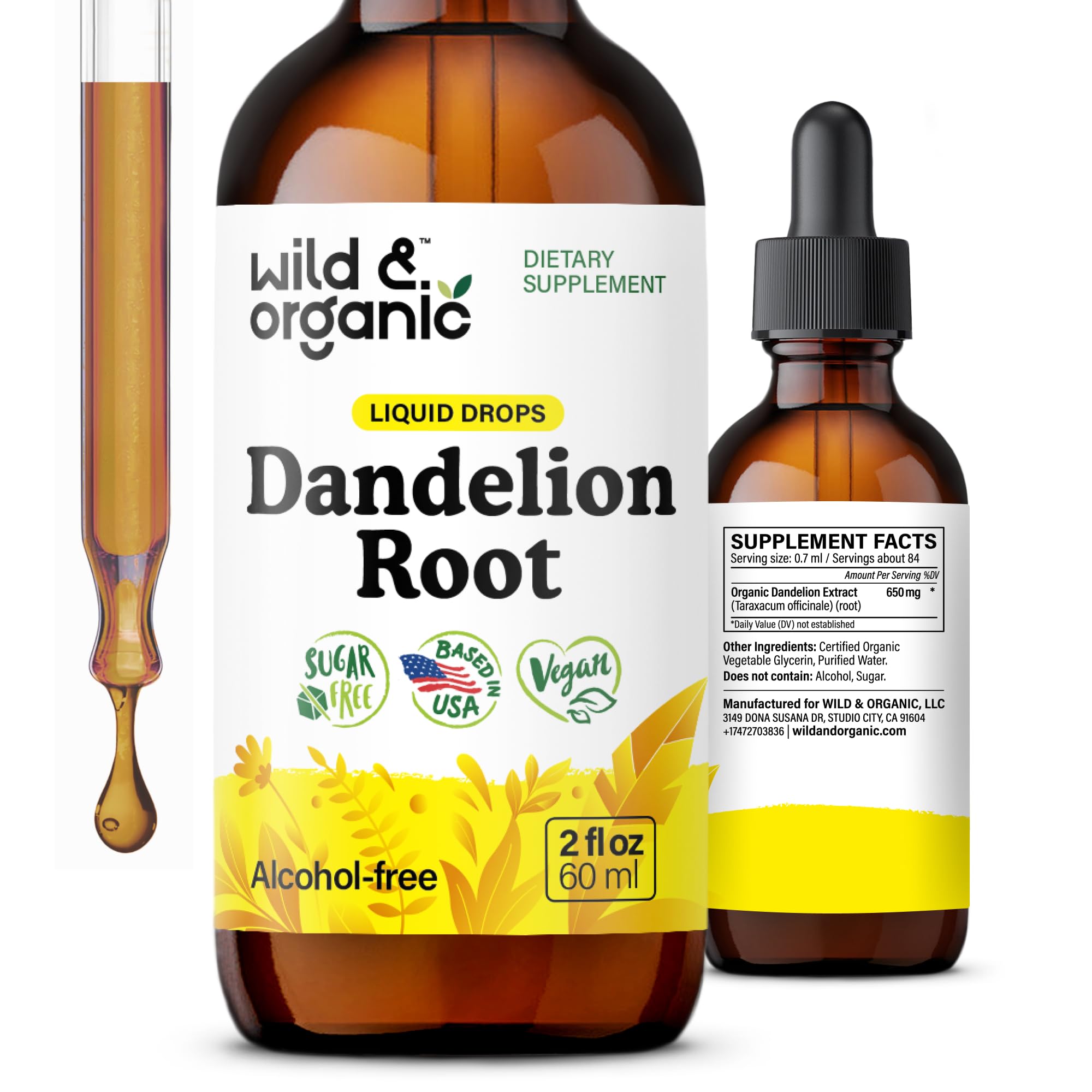 Wild & Organic Dandelion Root Extract Drops - Liver Cleanse Detox - Herbal Dandelion Tincture - Liver Support Supplement - Add to Tea - Vegan, Sugar & Alcohol-Free Liquid Drops - 4 fl oz