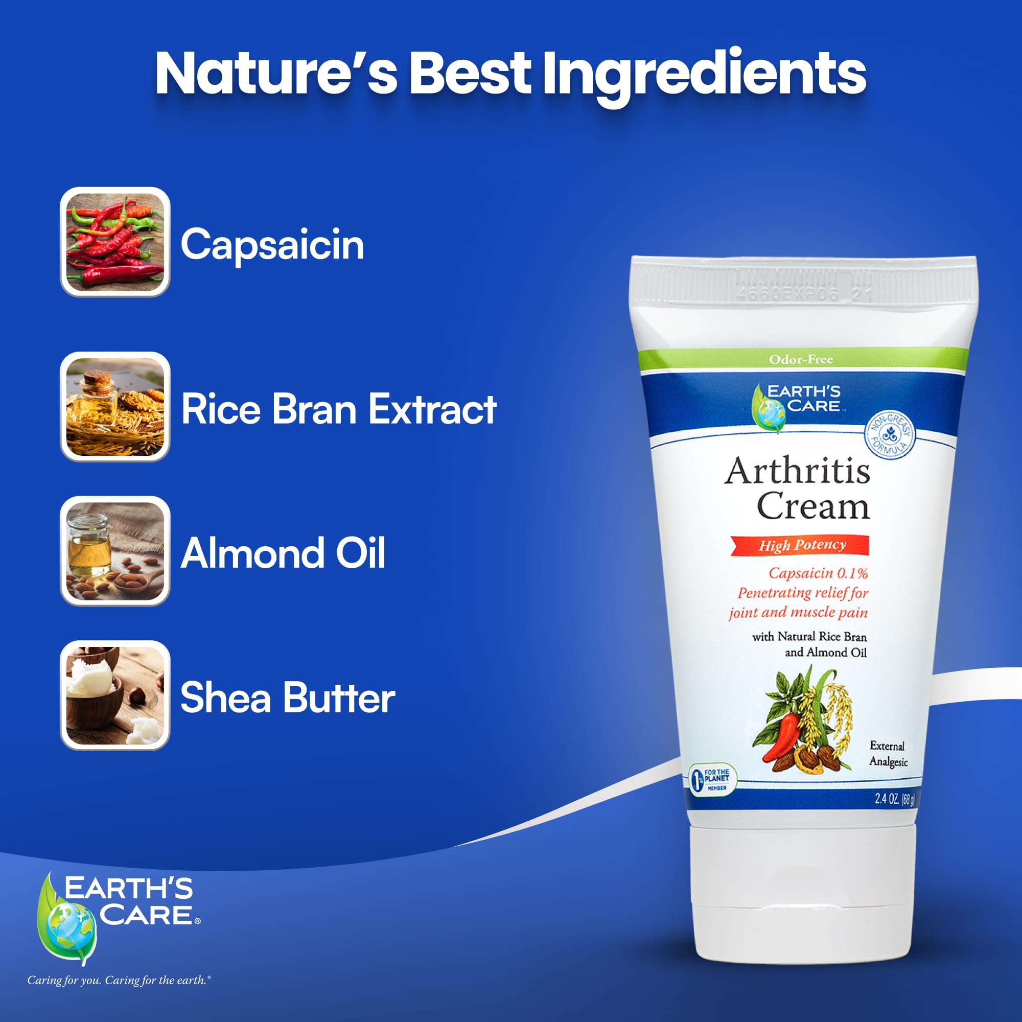 Earth's Care Arthritis Cream - Joint Cream with Natural Capsaicin - Topical Analgesic 2.4 OZ (Pack of 2) Earth's CareBuy Supplements Australia