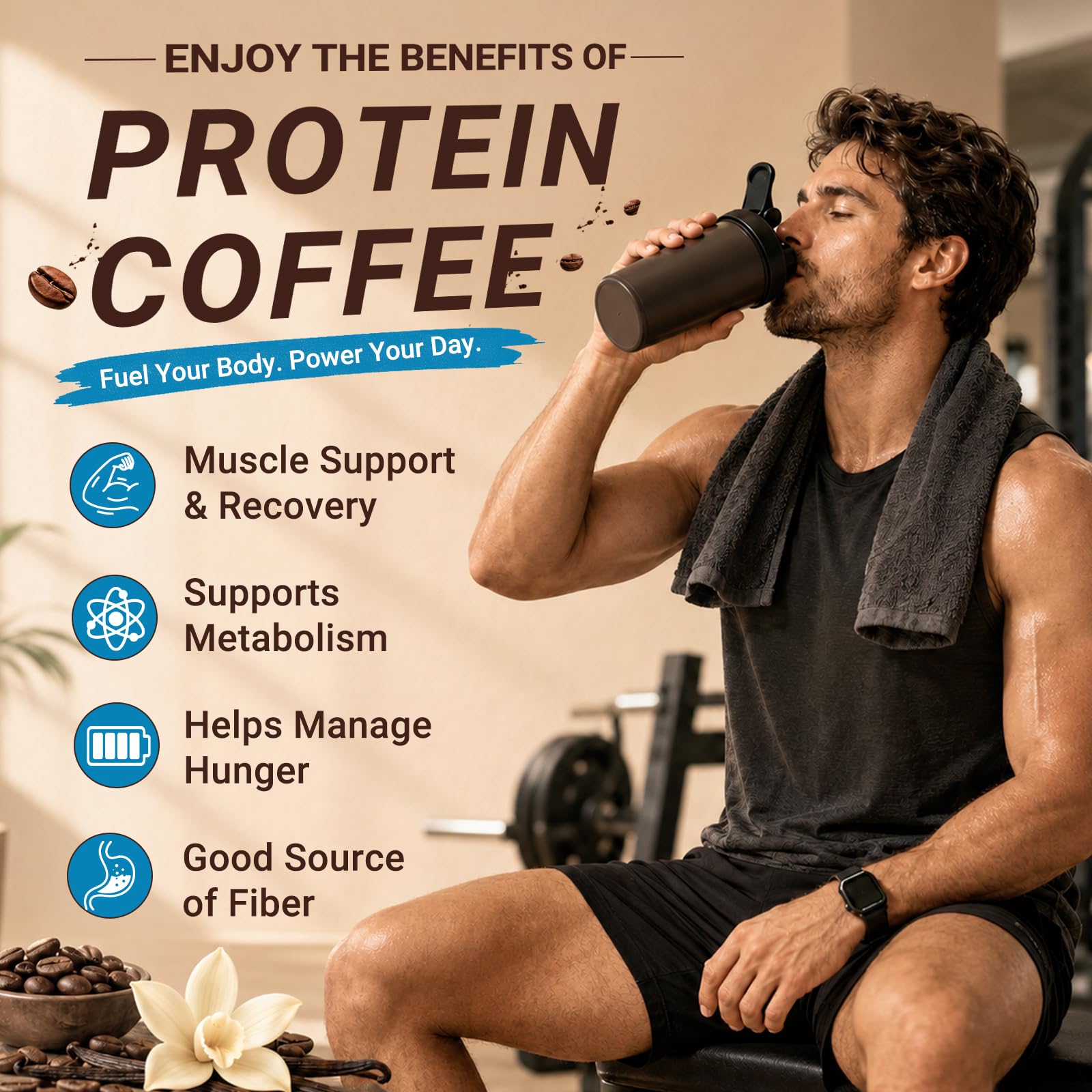 Caramel Protein Coffee Powder - Instant Iced Coffee, Sugar Free, Keto Friendly, 10 g Protein, 80 mg Caffeine Per Serving - 20 Servings