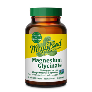 MegaFood Magnesium Glycinate 500mg - Chelated Magnesium Supplement - 60mg Elemental Magnesium - Gentle on the Stomach - Supports Normal Sleep Cycle & Healthy Stress Response - 120 Capsules 60 Servings MegaFoodBuy Supplements Australia