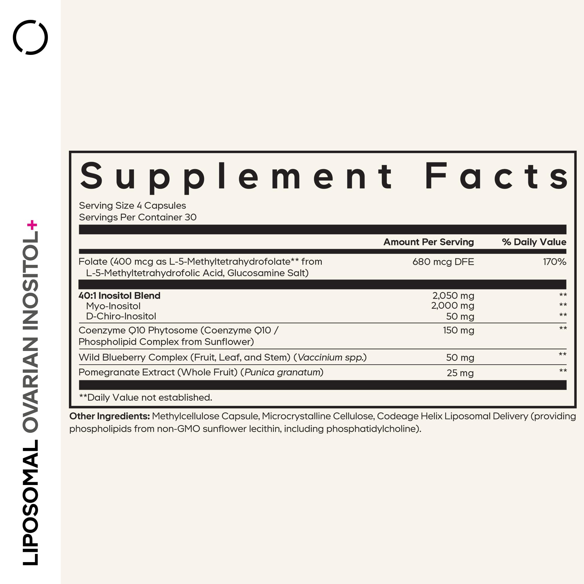 Codeage Liposomal Ovarian Inositol+ Supplement - Myo-Inositol & D-Chiro-Inositol 40:1 Blend, Folate 5-MTHF, CoQ10, Pomegranate & Wild Blueberry, Liposomal Delivery, Non-GMO, Gluten-Free - 120 Capsules CodeageBuy Supplements Australia