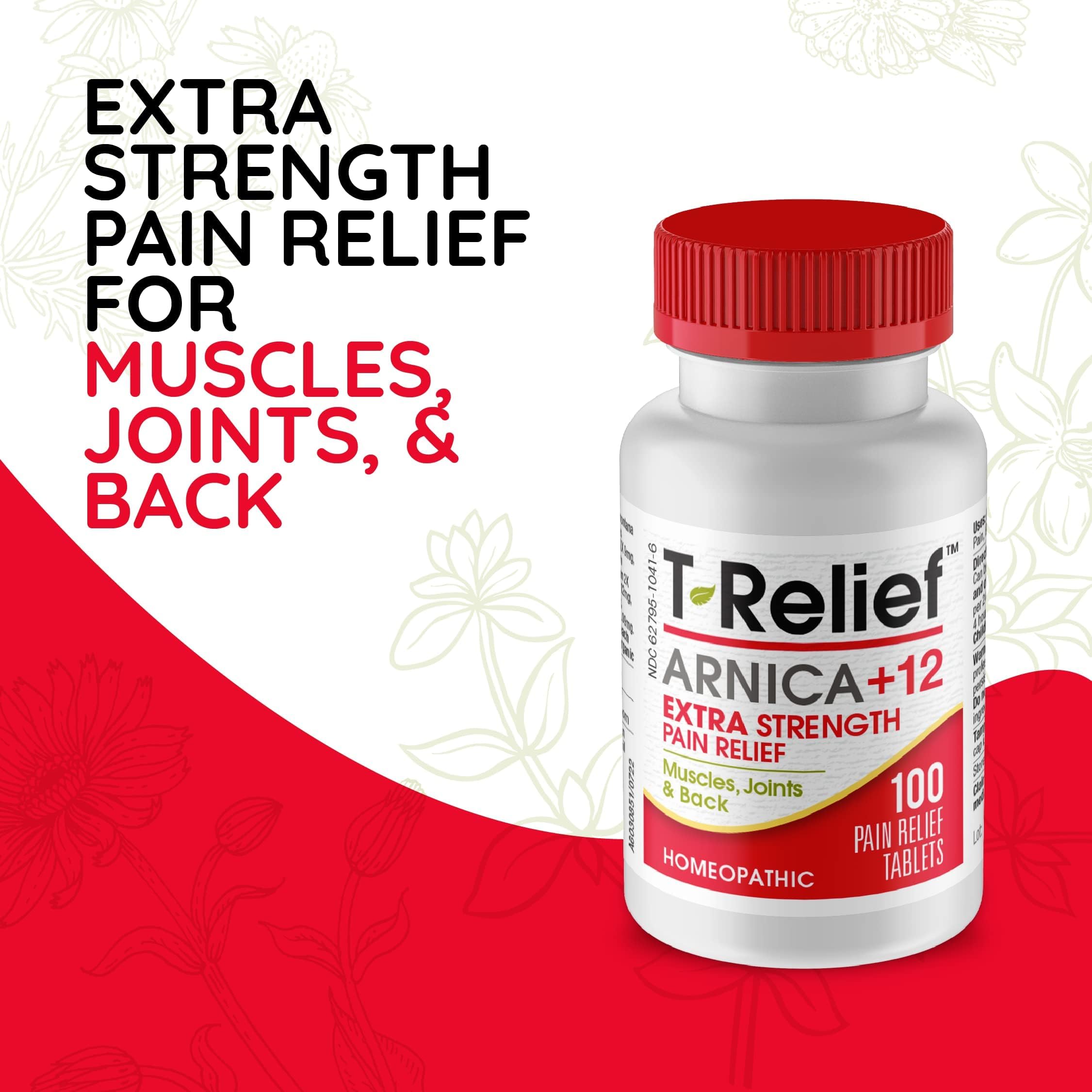 MediNatura T-Relief Extra Strength Pain Relief Arnica +12 Natural Relieving Actives for Back Pain Joint Soreness Muscle Aches & Stiffness, Whole Body Fast-Acting Relief for Women & Men - 100 Tablets MediNaturaBuy Supplements Australia