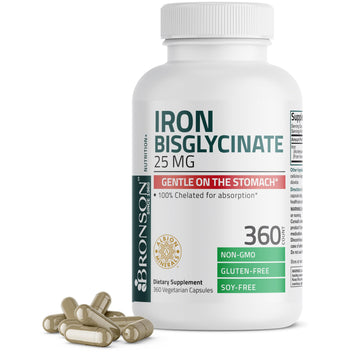Bronson Iron Bisglycinate 25 mg Gentle on The Stomach, Supports Energy & Healthy Red Blood Cell Production - Non-Constipating Formula - Non GMO, 90 Vegetarian Capsules